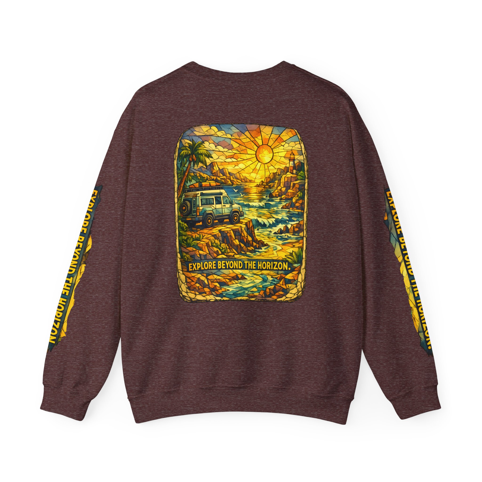 Unisex Heavy Blend™ Crewneck Sweatshirt — "Explore Beyond The Horizon" Design Cubic-Line