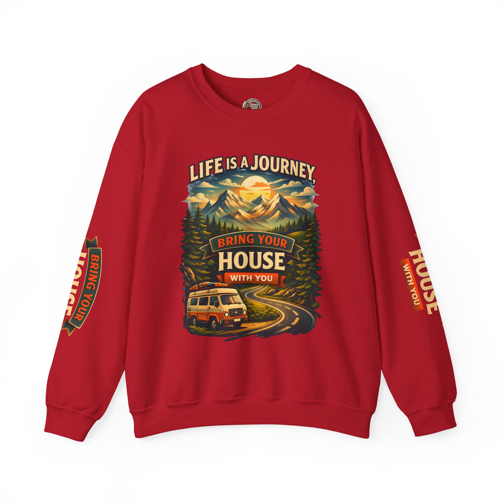 Unisex Heavy Blend™ Crewneck Sweatshirt — "Live Is A Journey-Bring Your House With You" Design Scenic-Line