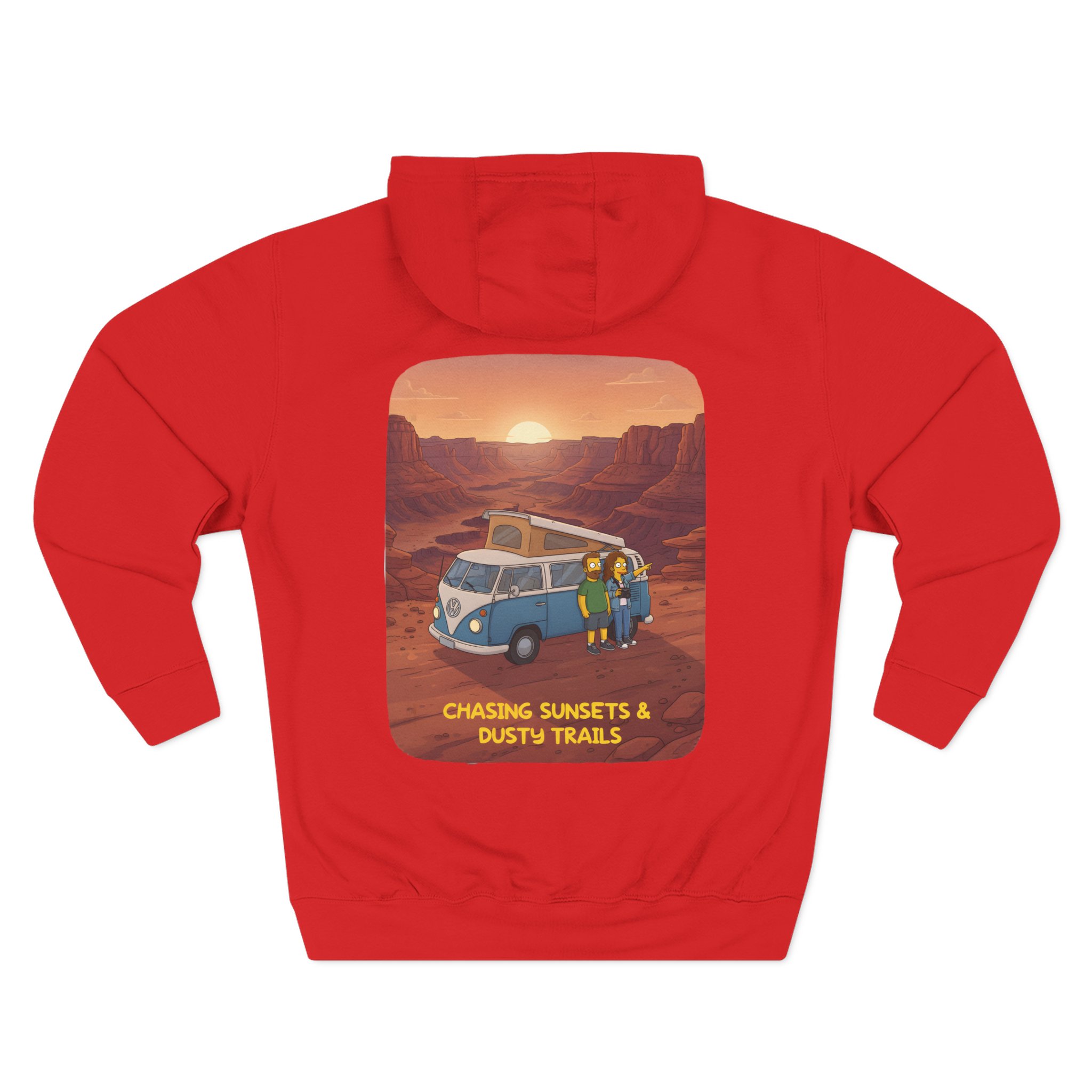 Three-Panel Fleece Hoodie - "Chasing Sunsets And Dusty Trails" Design Sitcom-Line