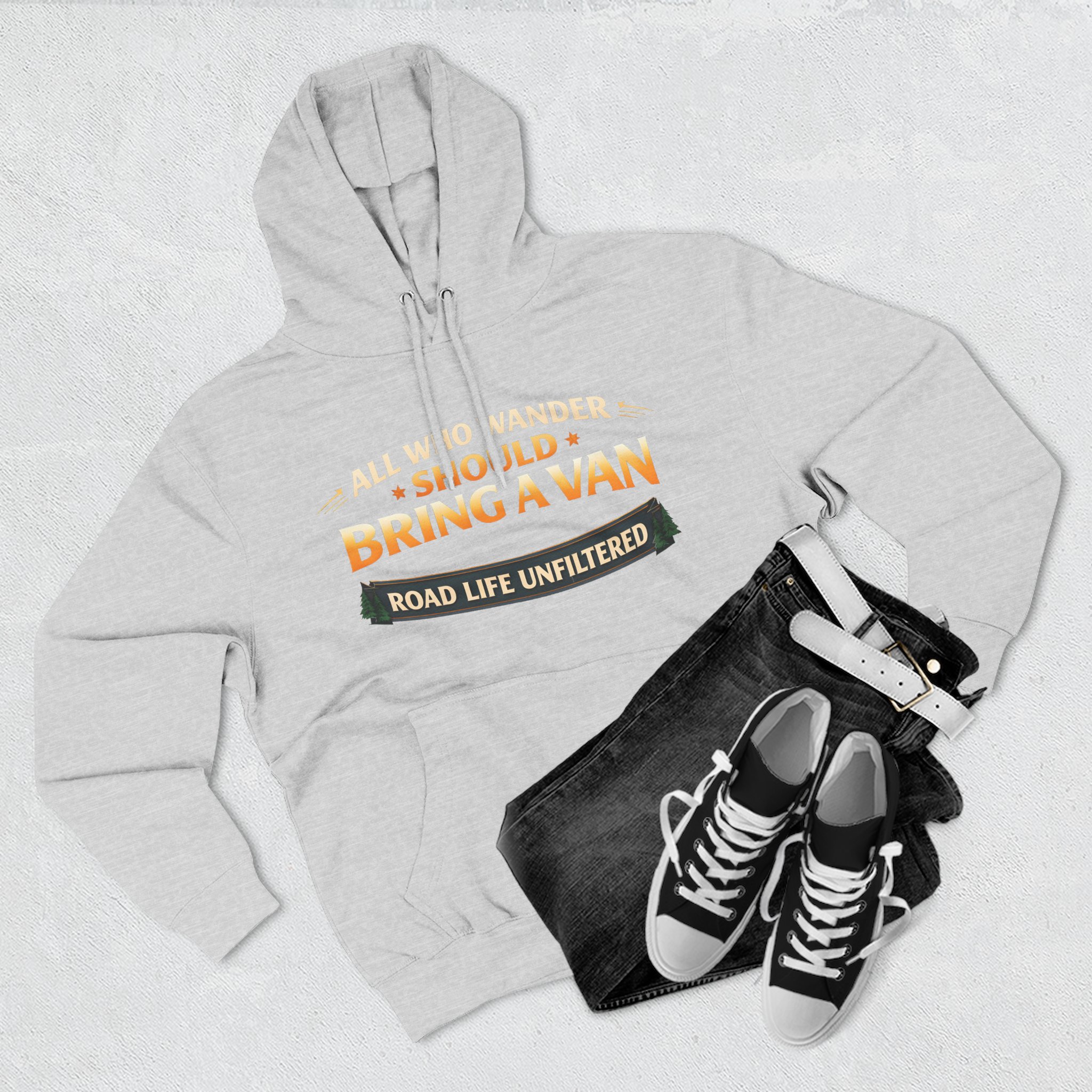 Three-Panel Fleece Hoodie - "All Who wander Should Bring A Van" Design Scenic-Line