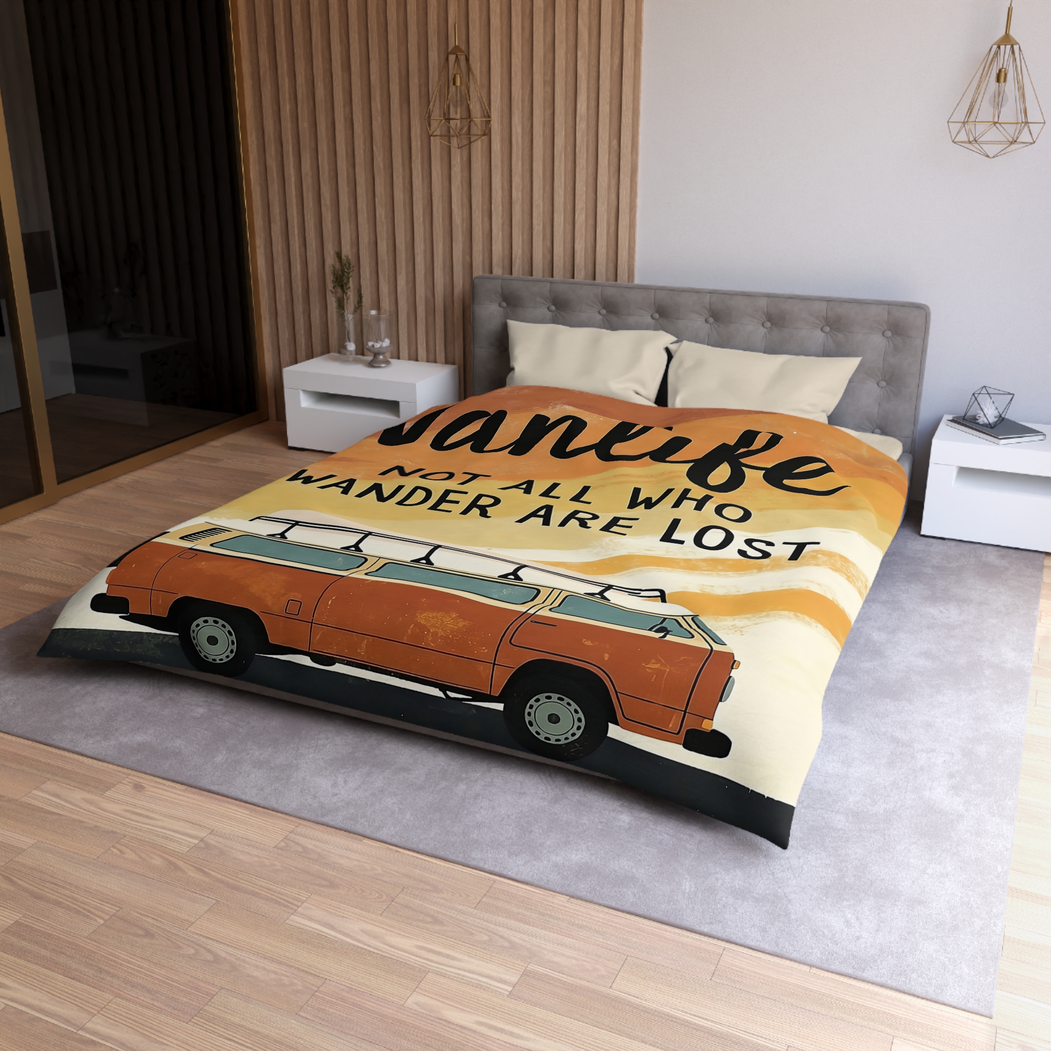 Duvet Cover — "Vanlife: Not All Who Wander Are Lost" Retro Camper Bedding