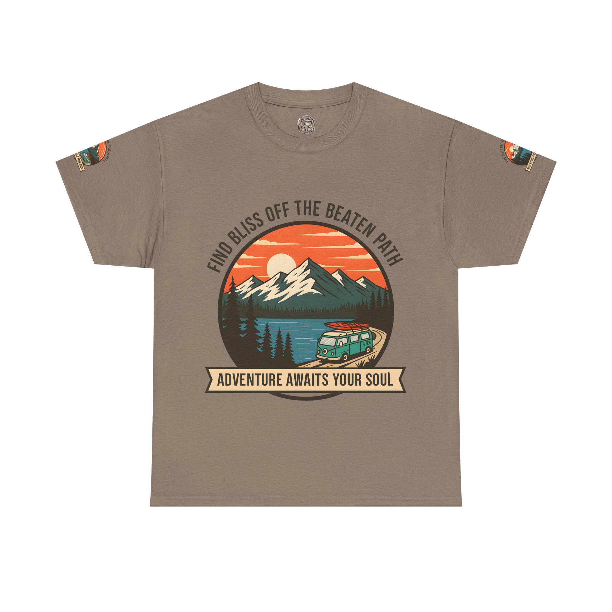 Unisex Heavy Cotton Tee — "Find Bliss Off the Beaten Path" Mountain & Camper T‑Shirt