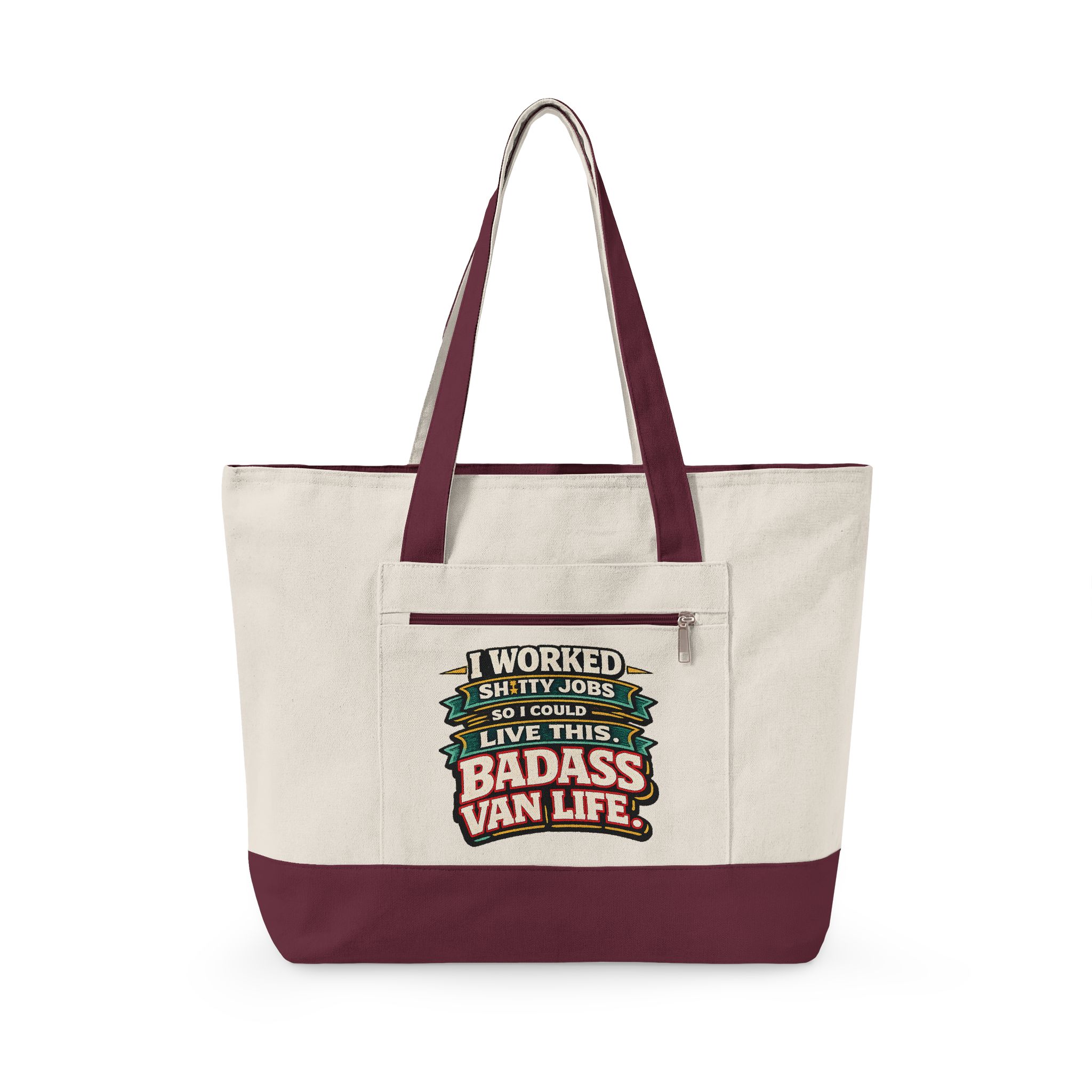 Zippered Canvas Tote — "I worked Shitty Jobs" (Design F**K-Line)