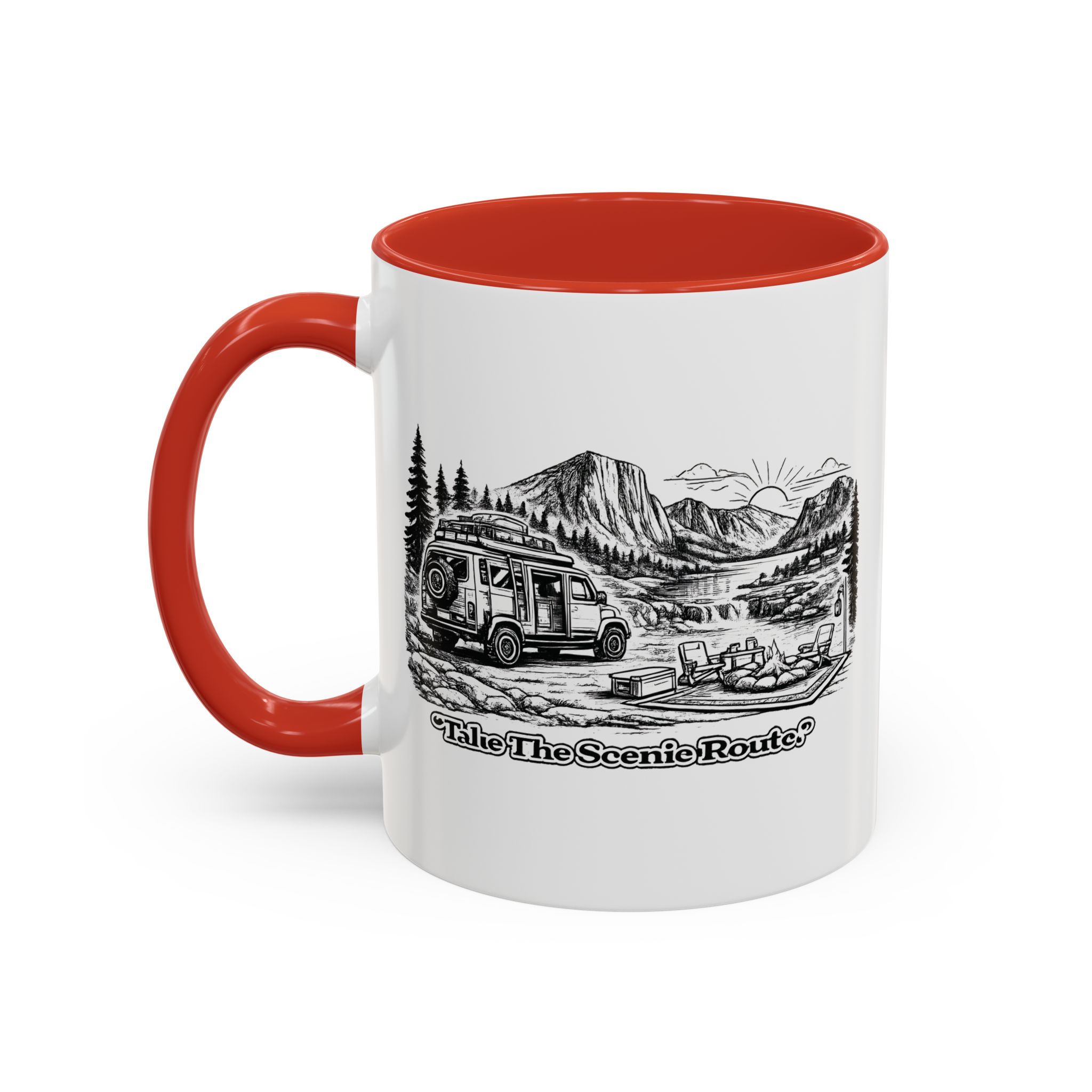 Accent Coffee Mug (11, 15oz) — "Take The Scenic Route" Design Minimal-Line