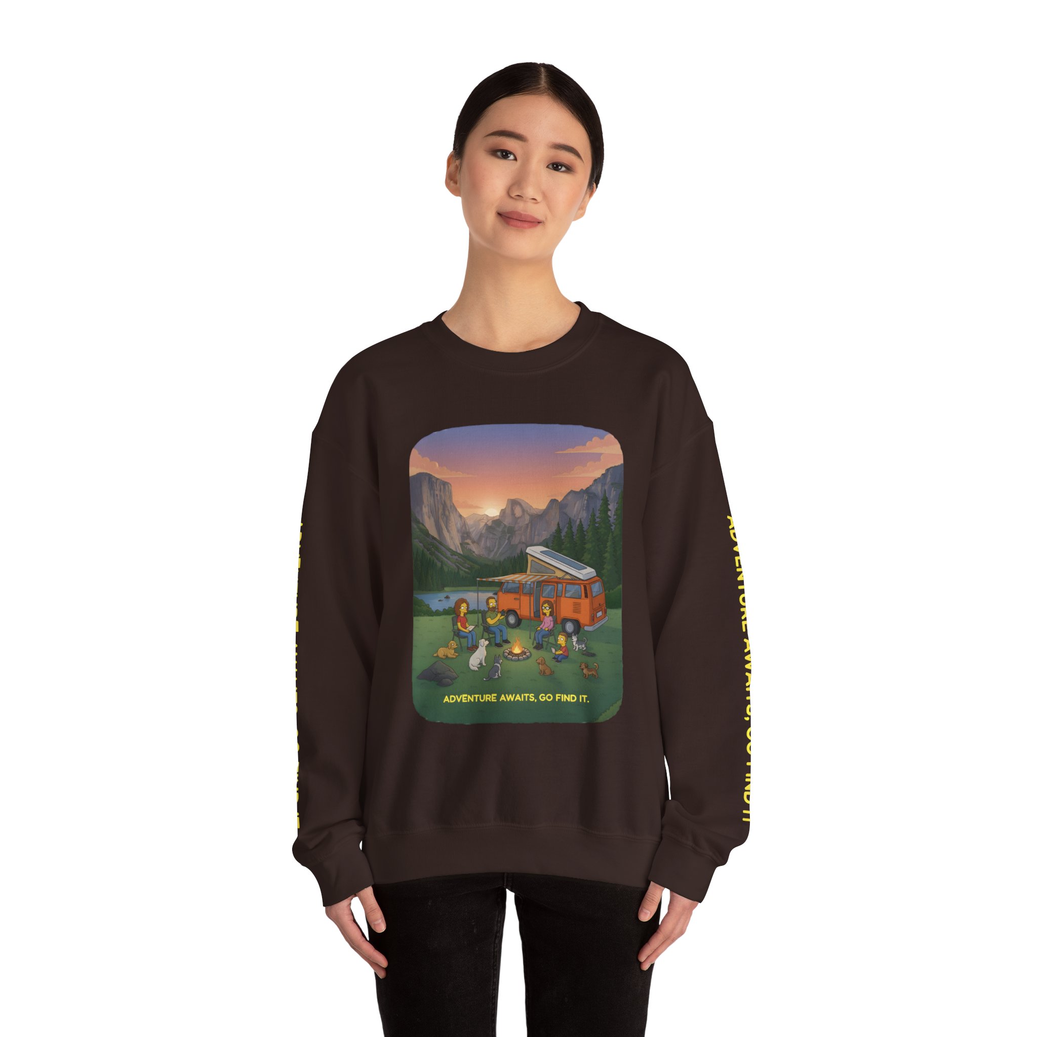 Unisex Heavy Blend™ Crewneck Sweatshirt — "Adventure Awaits-Go Find It"" Design Sitcom-Line