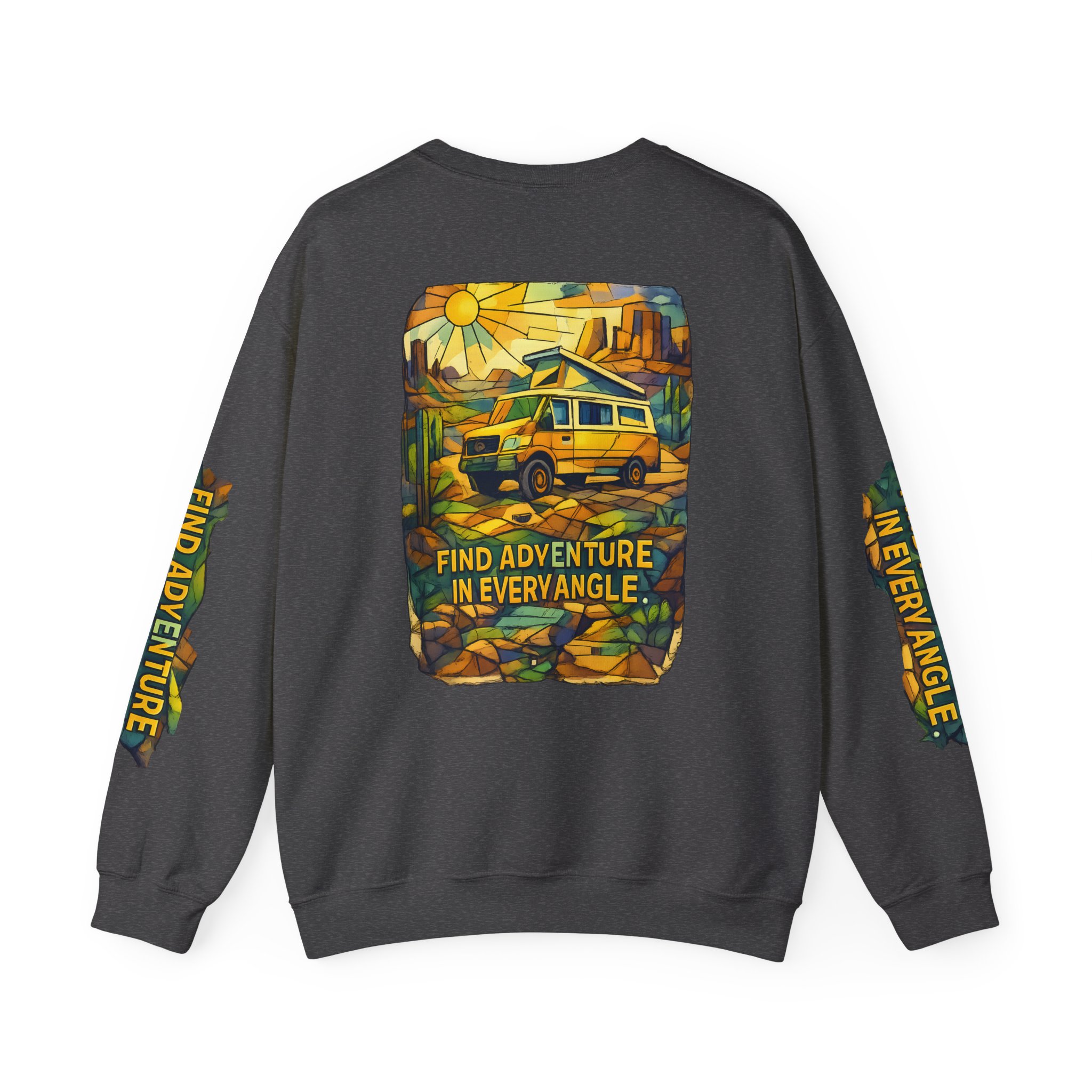 Unisex Heavy Blend™ Crewneck Sweatshirt — "Find Adventure In Every Corner" Design Cubic-Line