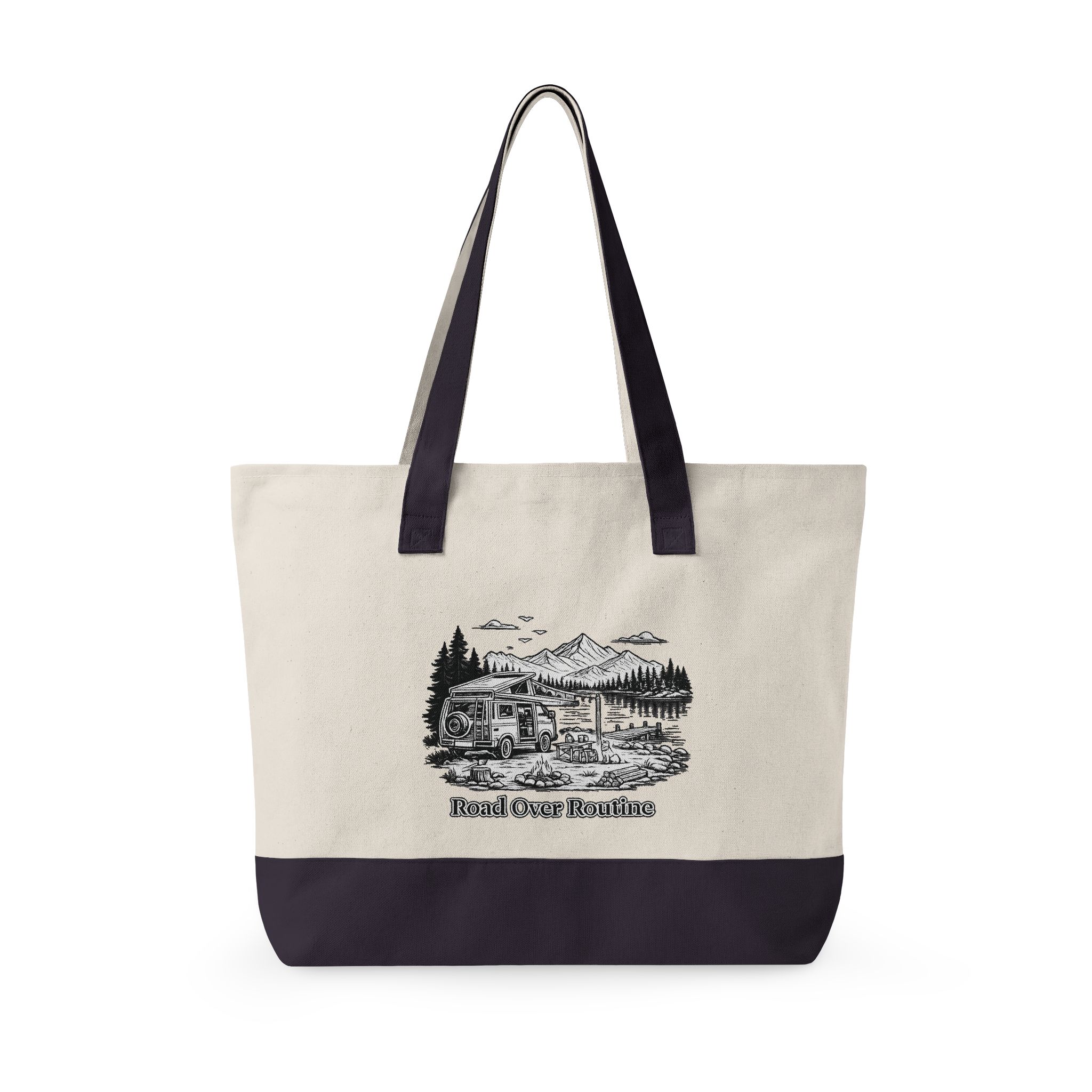 Zippered Canvas Tote — "Road Over Routine" (Design Minimal-Line)
