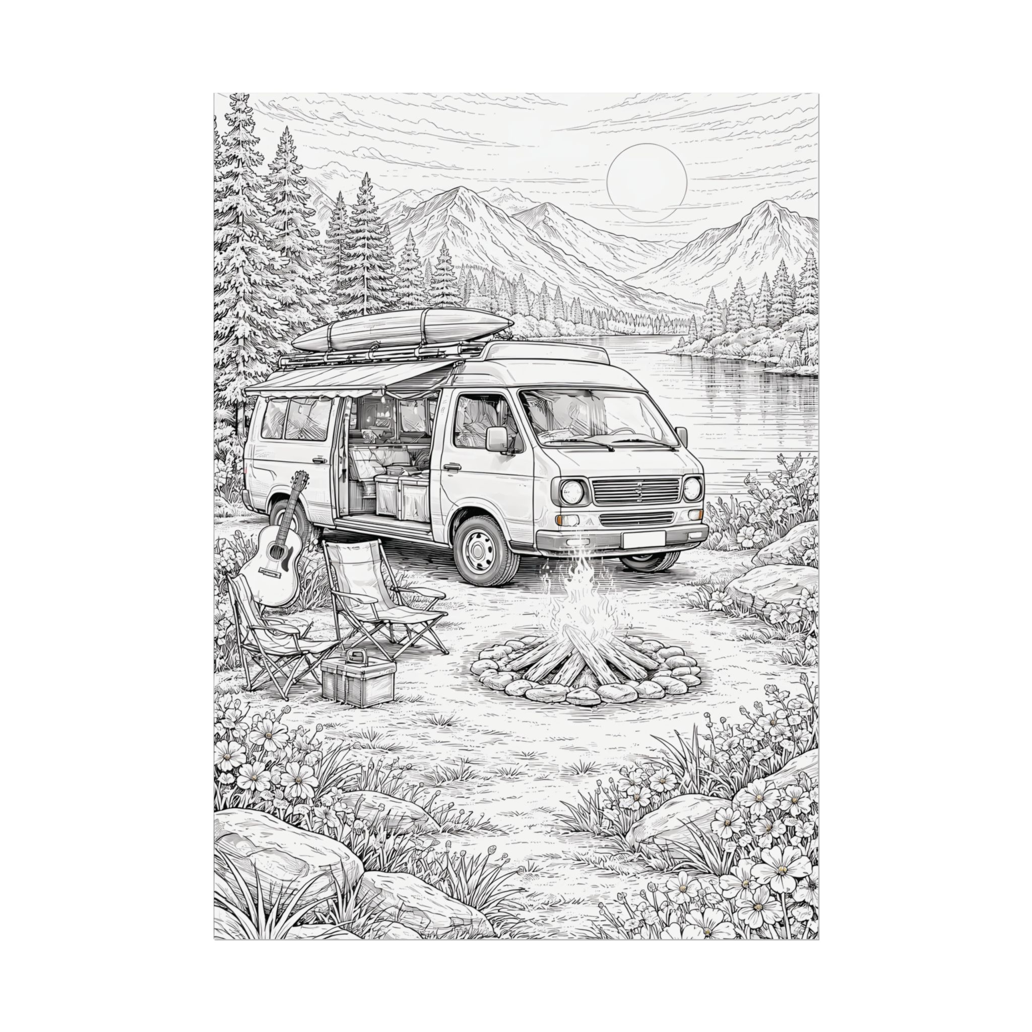 Campervan Poster — Vintage RV Camping Landscape Wall Art