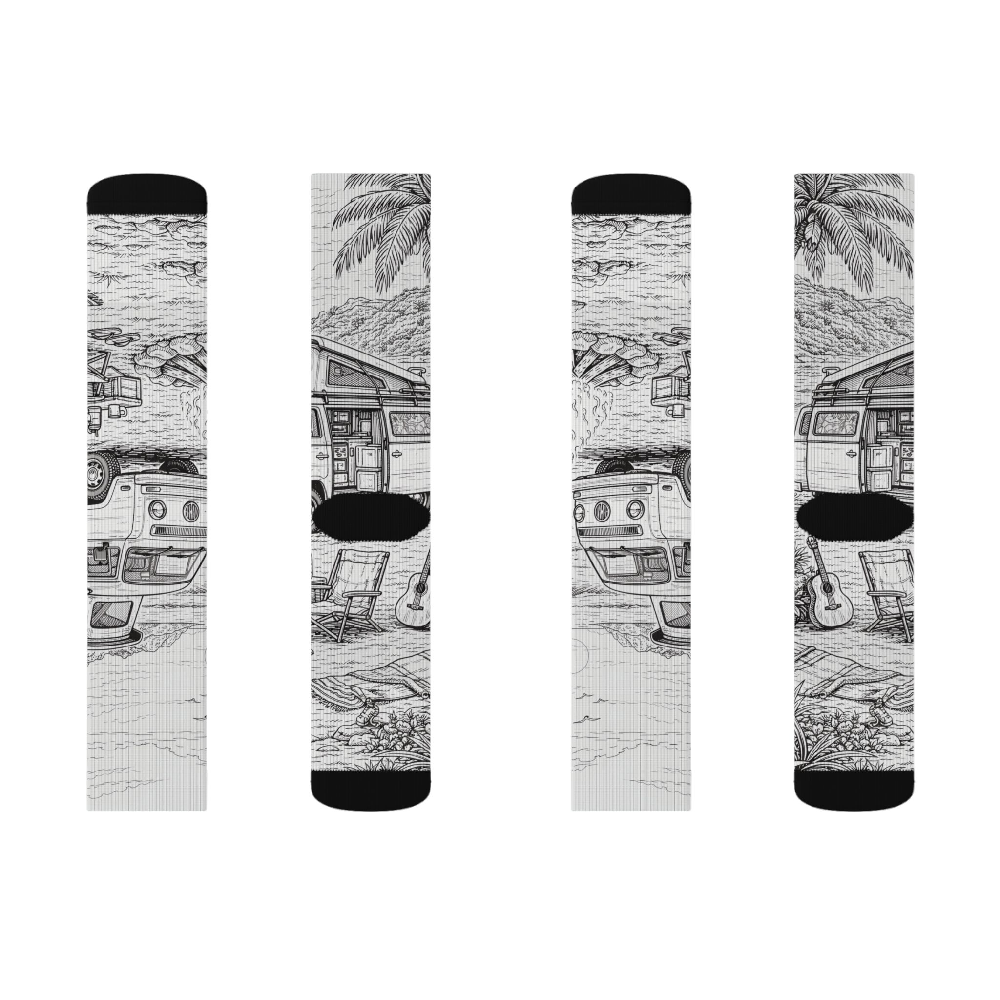 Sublimation Socks — Retro Camper Roadtrip Crew Socks
