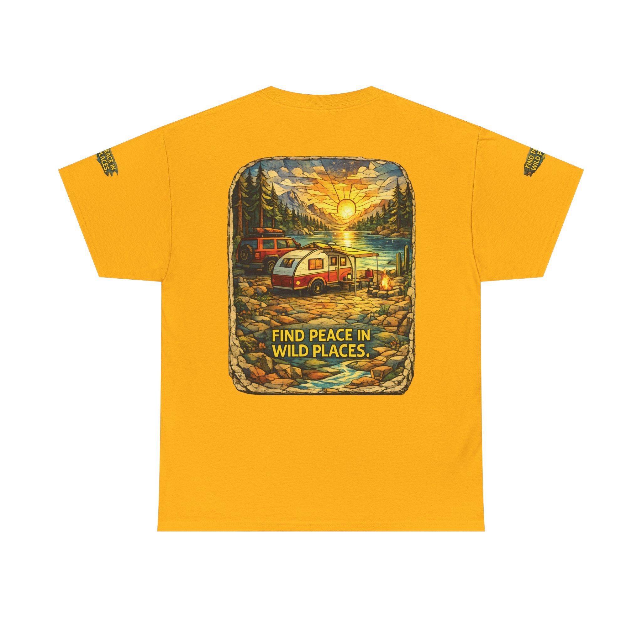 Unisex Heavy Cotton Tee — "Find Peace In Wild Places" Design Cubic-Line