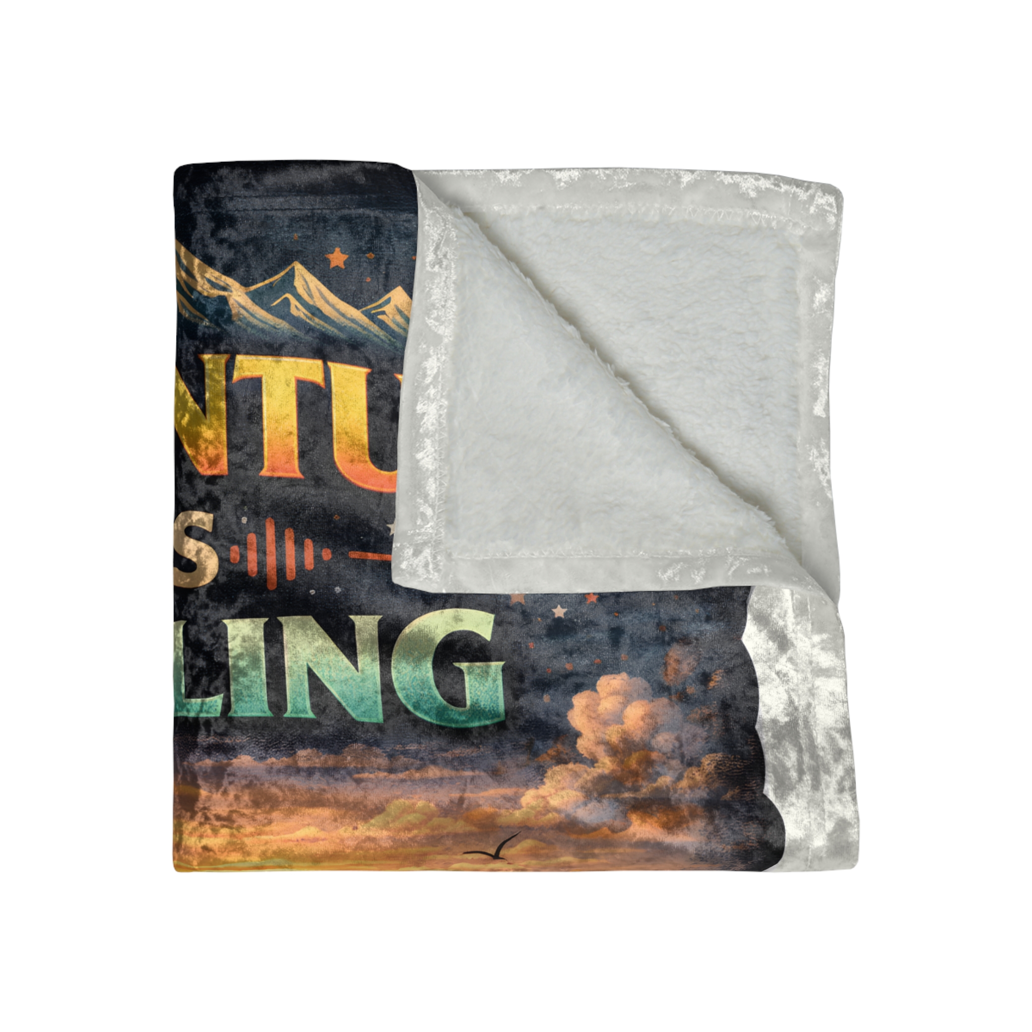 Crushed Velvet Blanket —"Adventure Is Calling" Design Scenic-Line (Campervan)