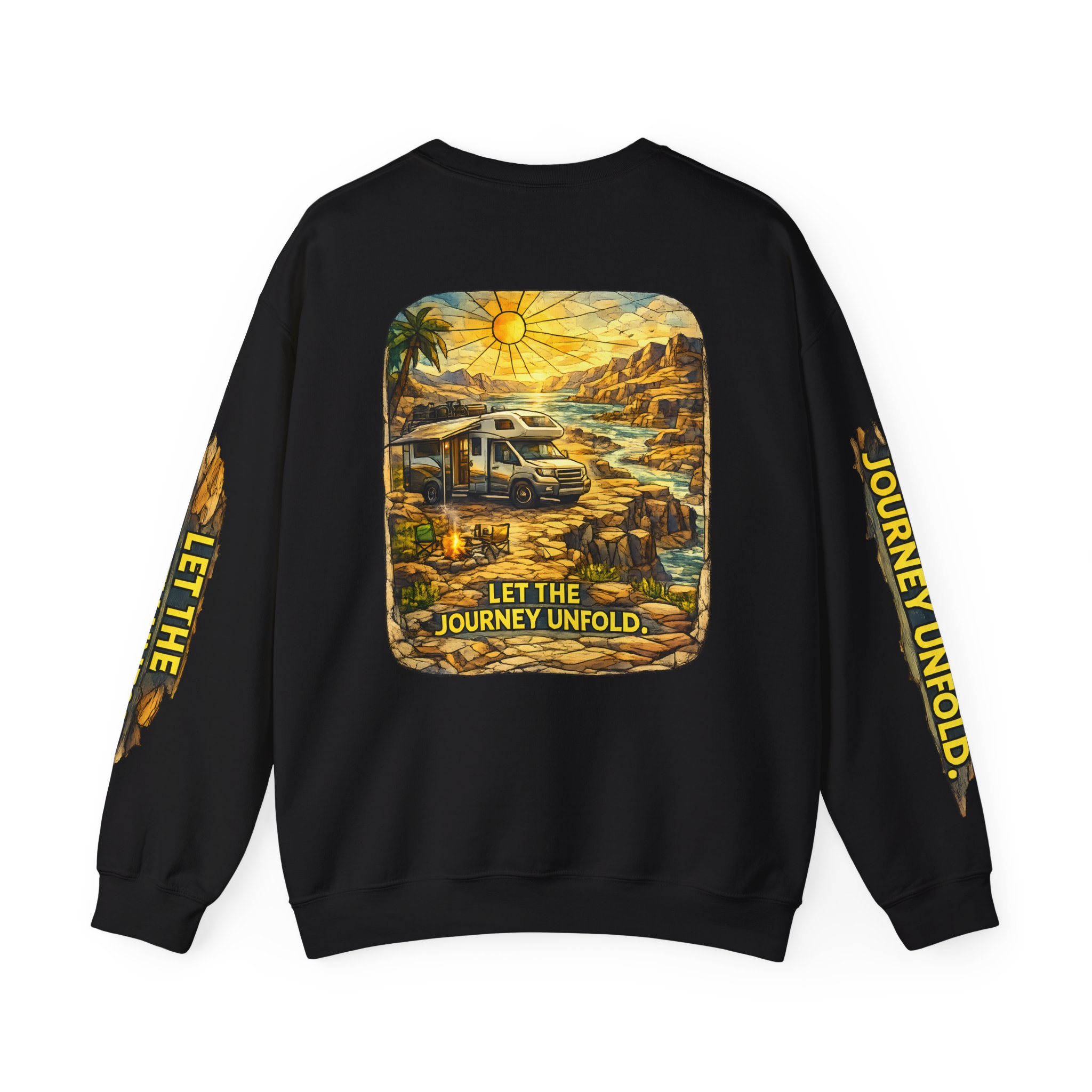 Unisex Heavy Blend™ Crewneck Sweatshirt — "Let The Journey Unfold" Design Cubic-Line