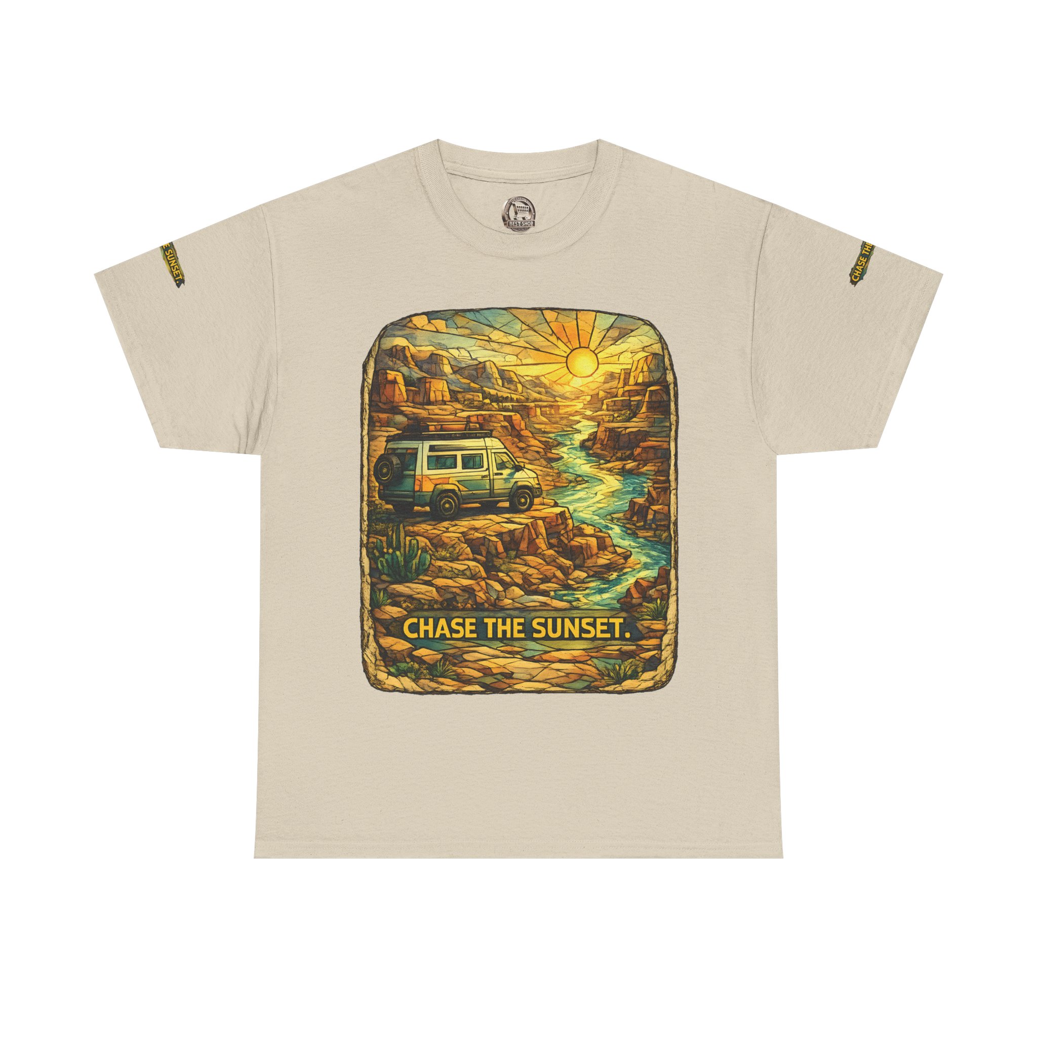 15120581367277967141_2048.jpeg Unisex Heavy Cotton Tee — "Chase The Sunset" Design Cubic-Line
