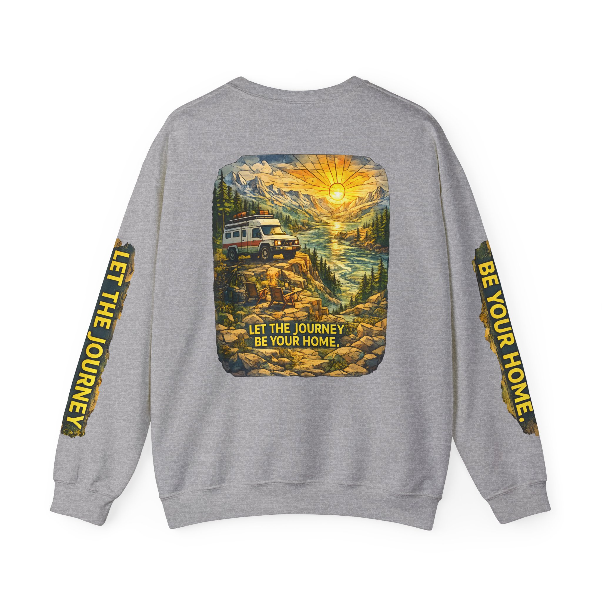 Unisex Heavy Blend™ Crewneck Sweatshirt — "Let The Journey Be Your Home" Design Cubic-Line