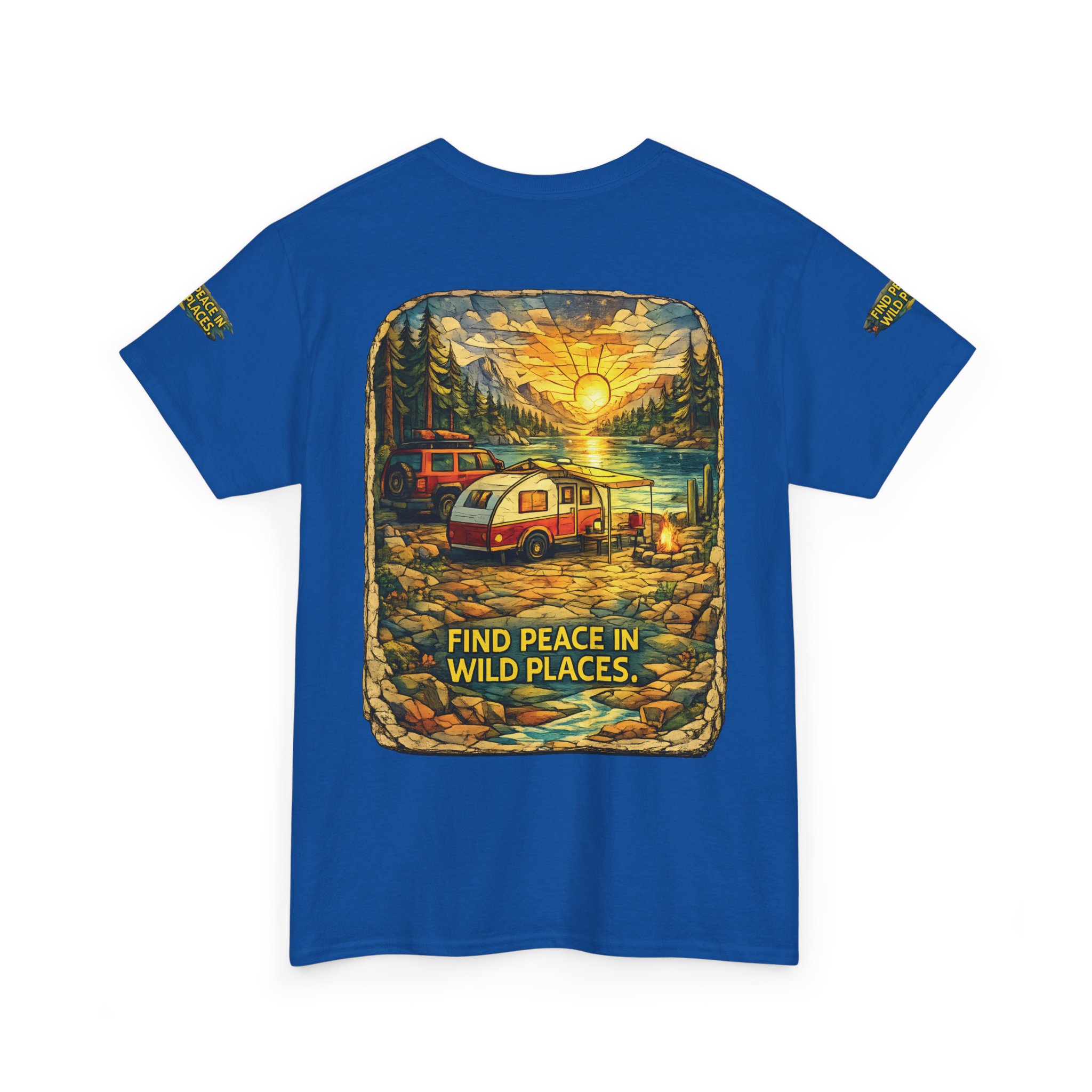 Unisex Heavy Cotton Tee — "Find Peace In Wild Places" Design Cubic-Line