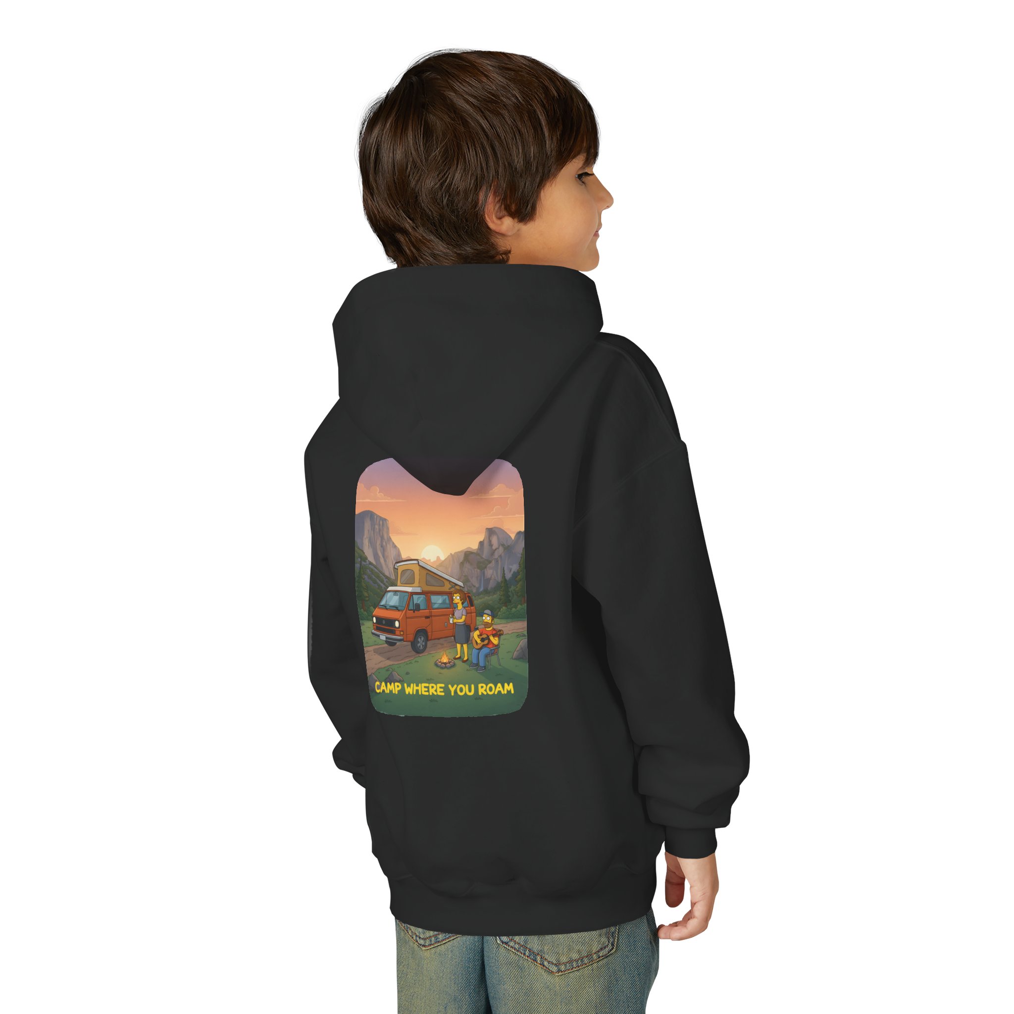 Youth Hoodie(Gildan) – "Camp Where You Roam" (Design Sitcom-Line)