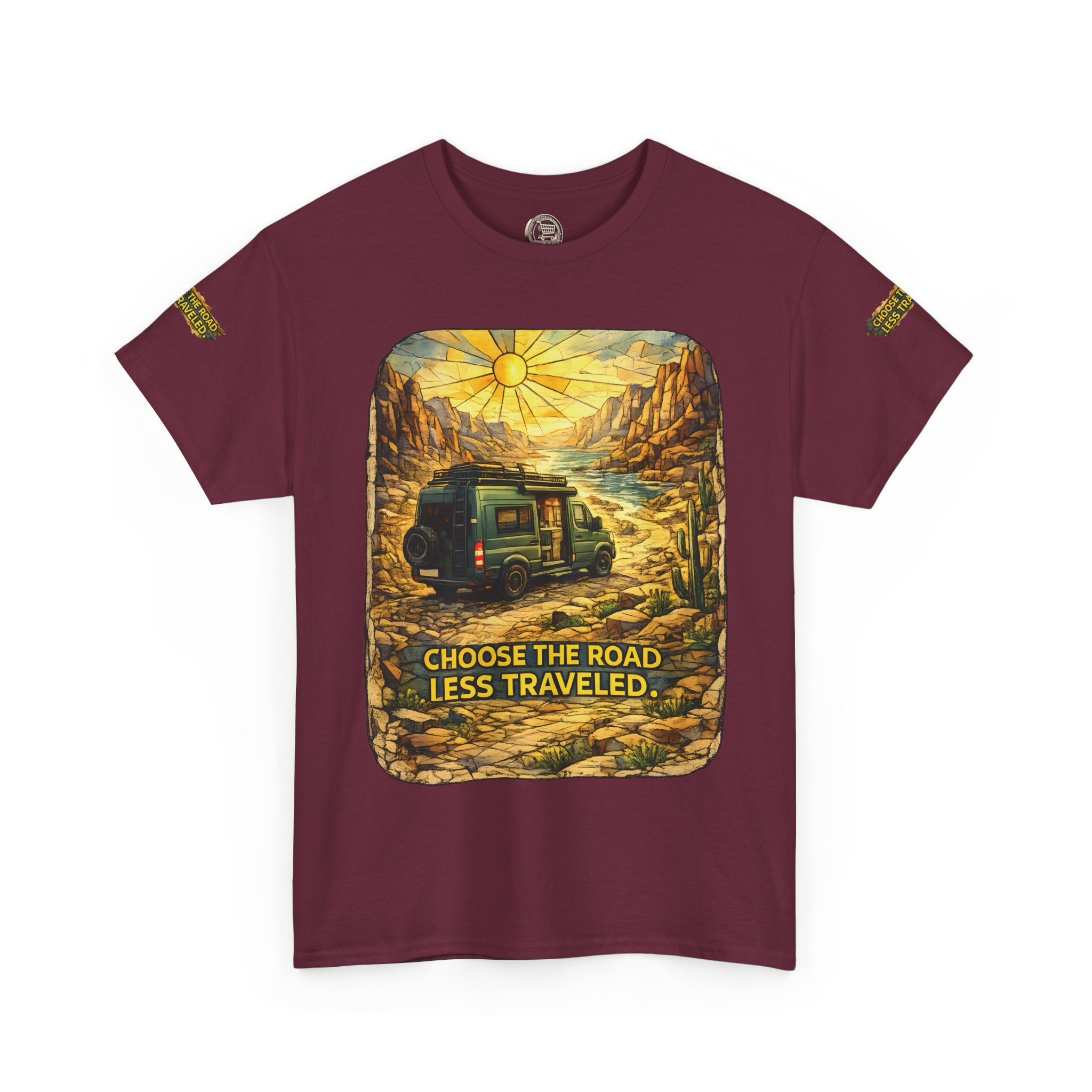 Unisex Heavy Cotton Tee — "Choose The Road Less Traveled" Design Cubic-Line