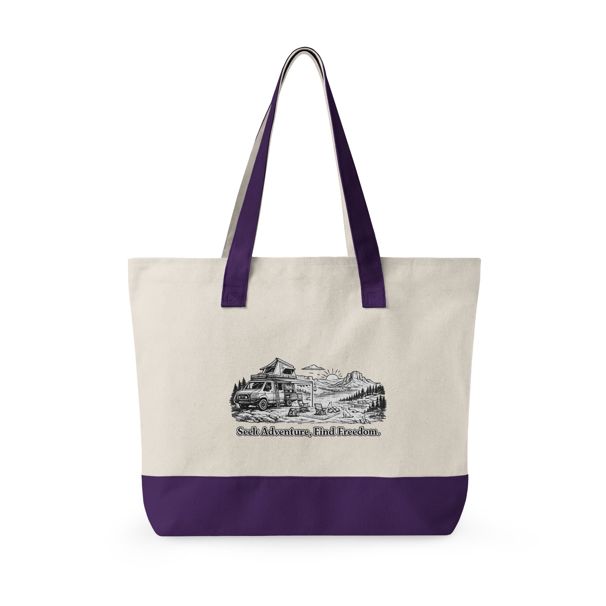 Zippered Canvas Tote — "Seek Adventure, Find Freedom" (Design Minimal-Line)