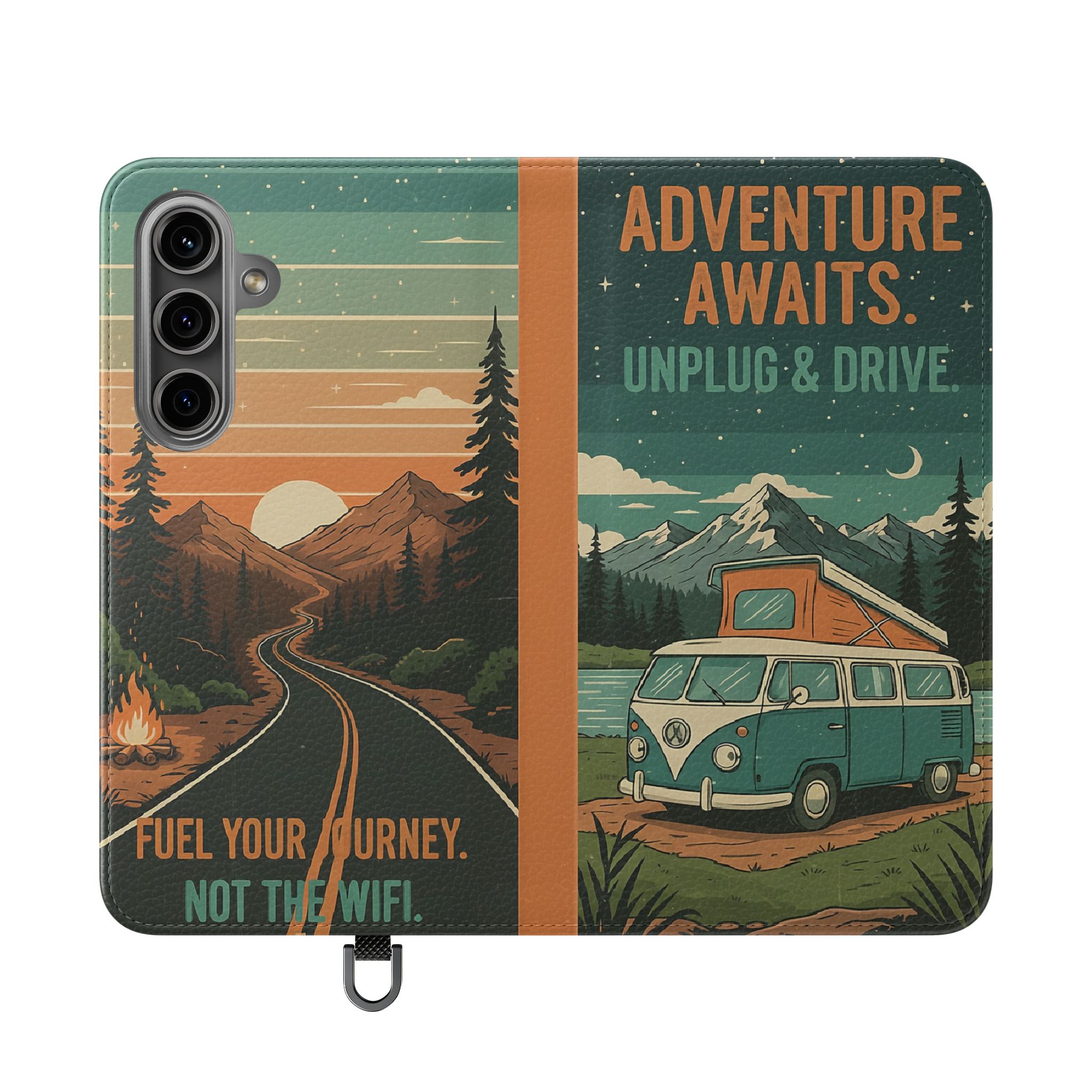 Flip Phone Case — "Adventure Awaits Unplug & Drive" Wallet Case