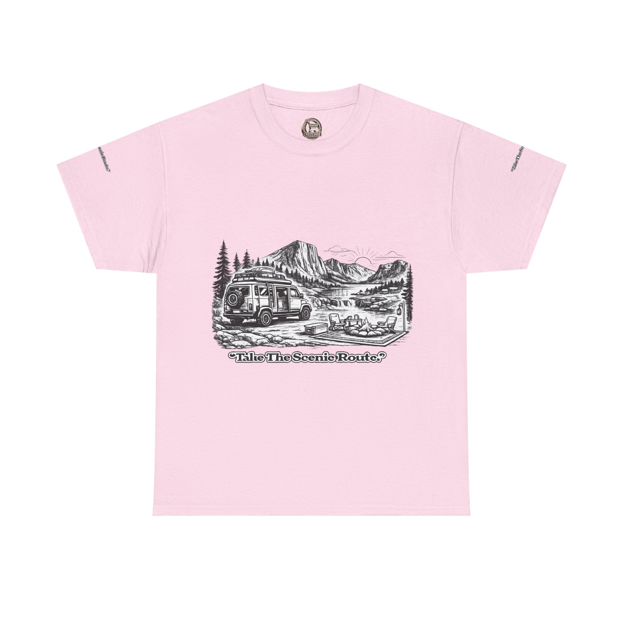 Unisex Heavy Cotton Tee — "Take The Scenic Route" Design Minimal-Line