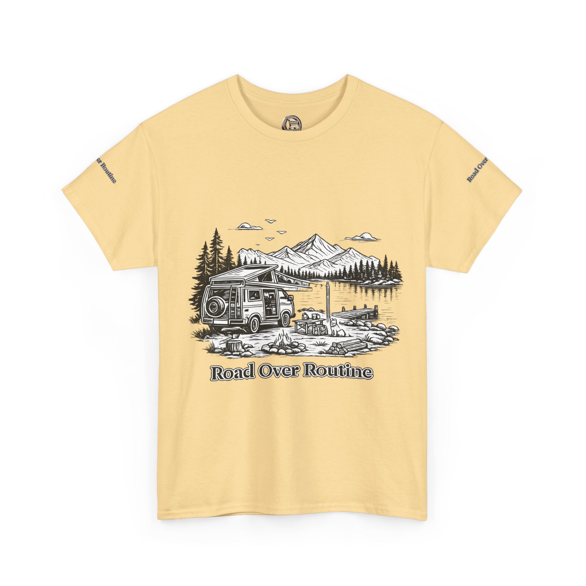 Unisex Heavy Cotton Tee — "Road Over Routine" Design Minimal-Line