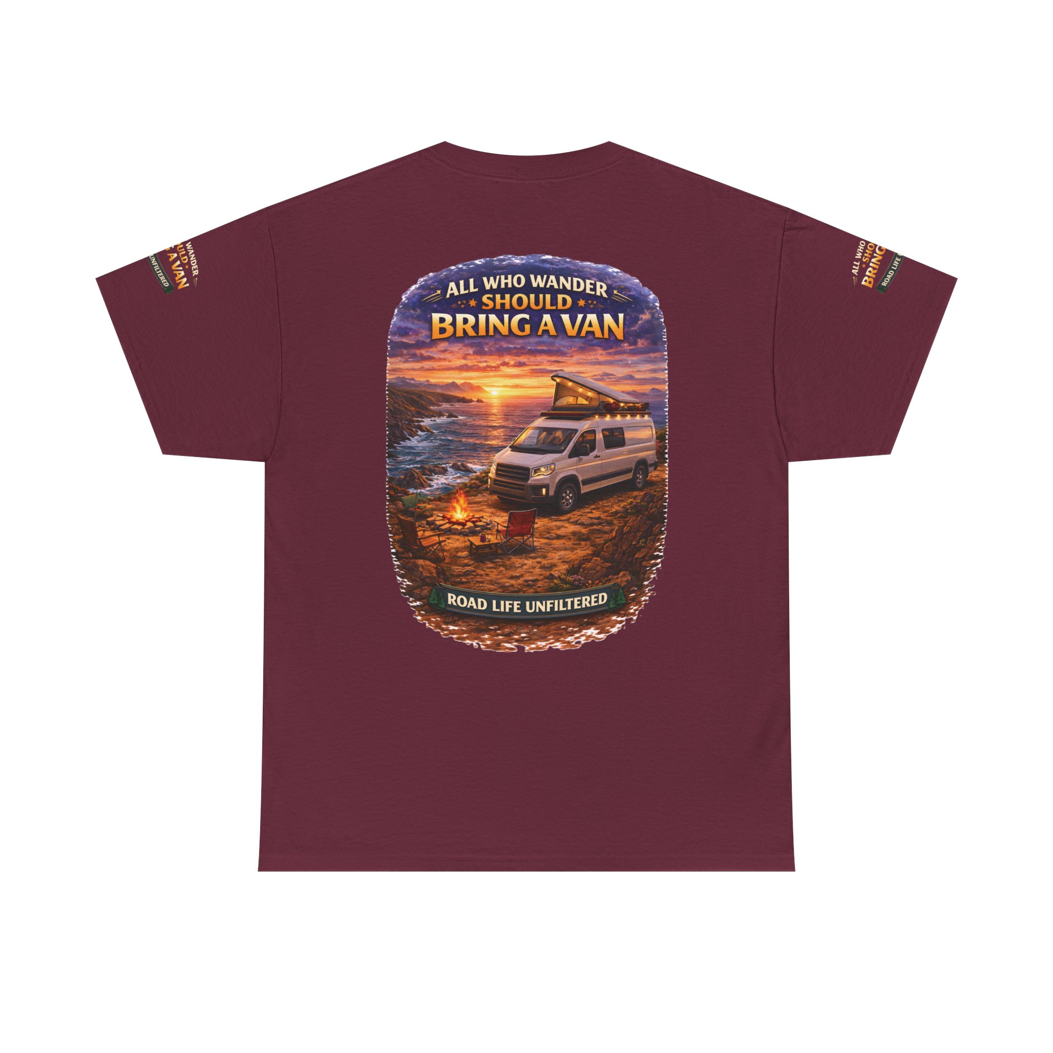 Unisex Heavy Cotton Tee — "All Who wander Should Bring A Van" Design Scenic-Line
