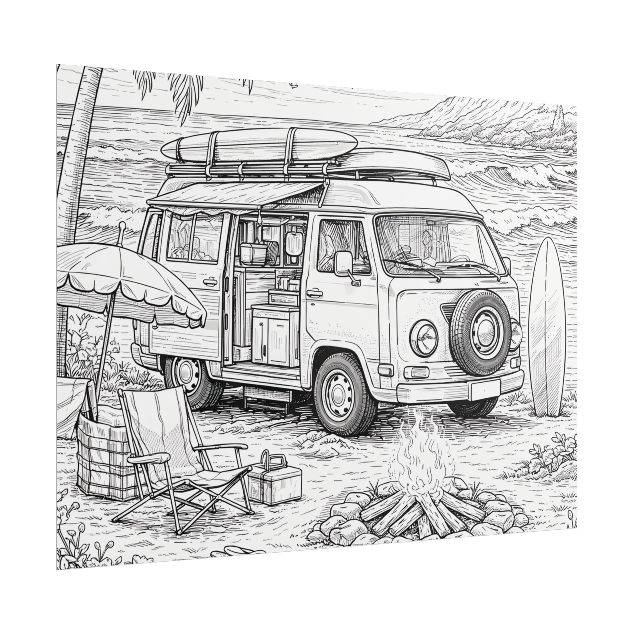 Campervan Poster — Vintage RV Camping Landscape Wall Art