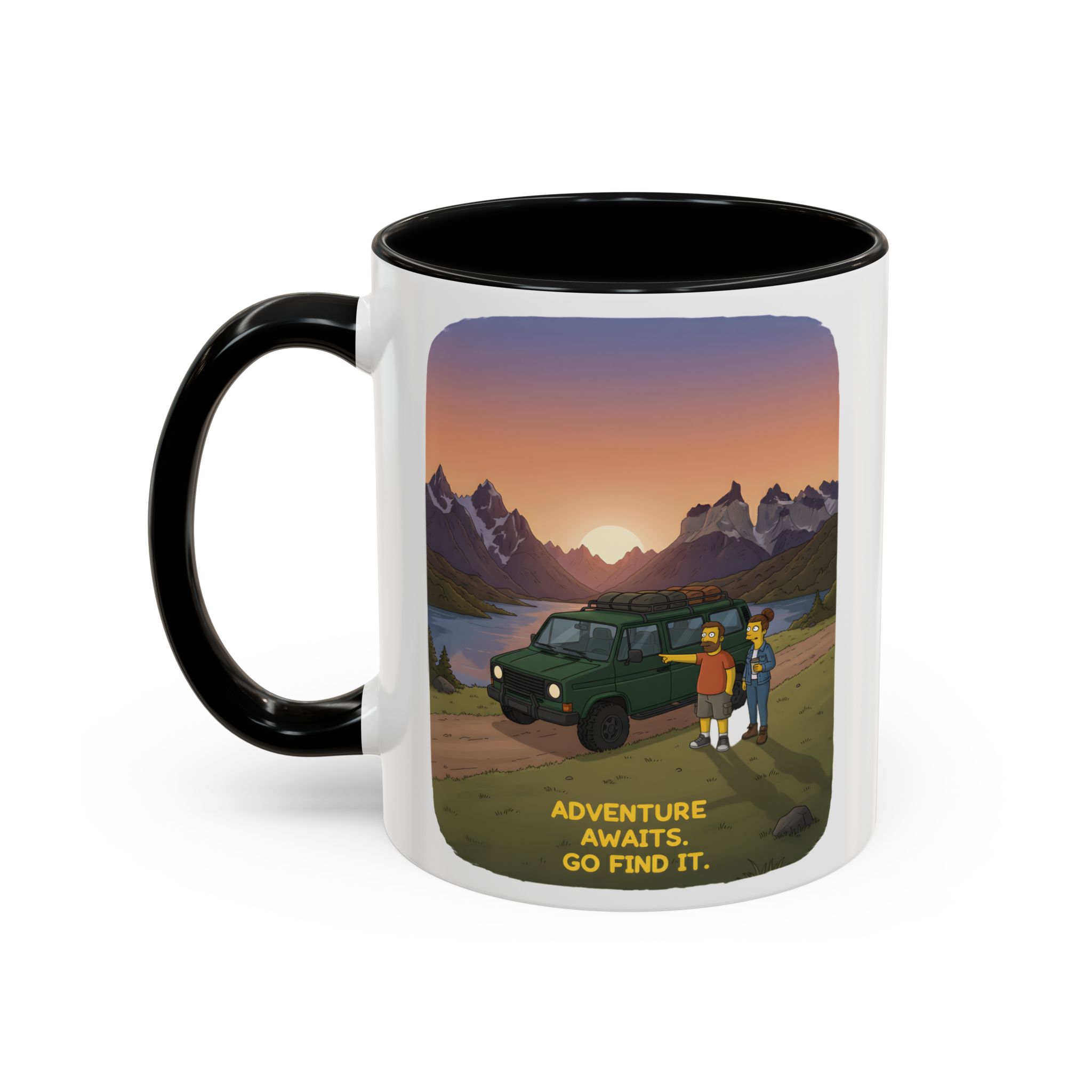 Accent Coffee Mug (11, 15oz) — "Adventure Awaits-Go Find It" Design Sitcom-Line