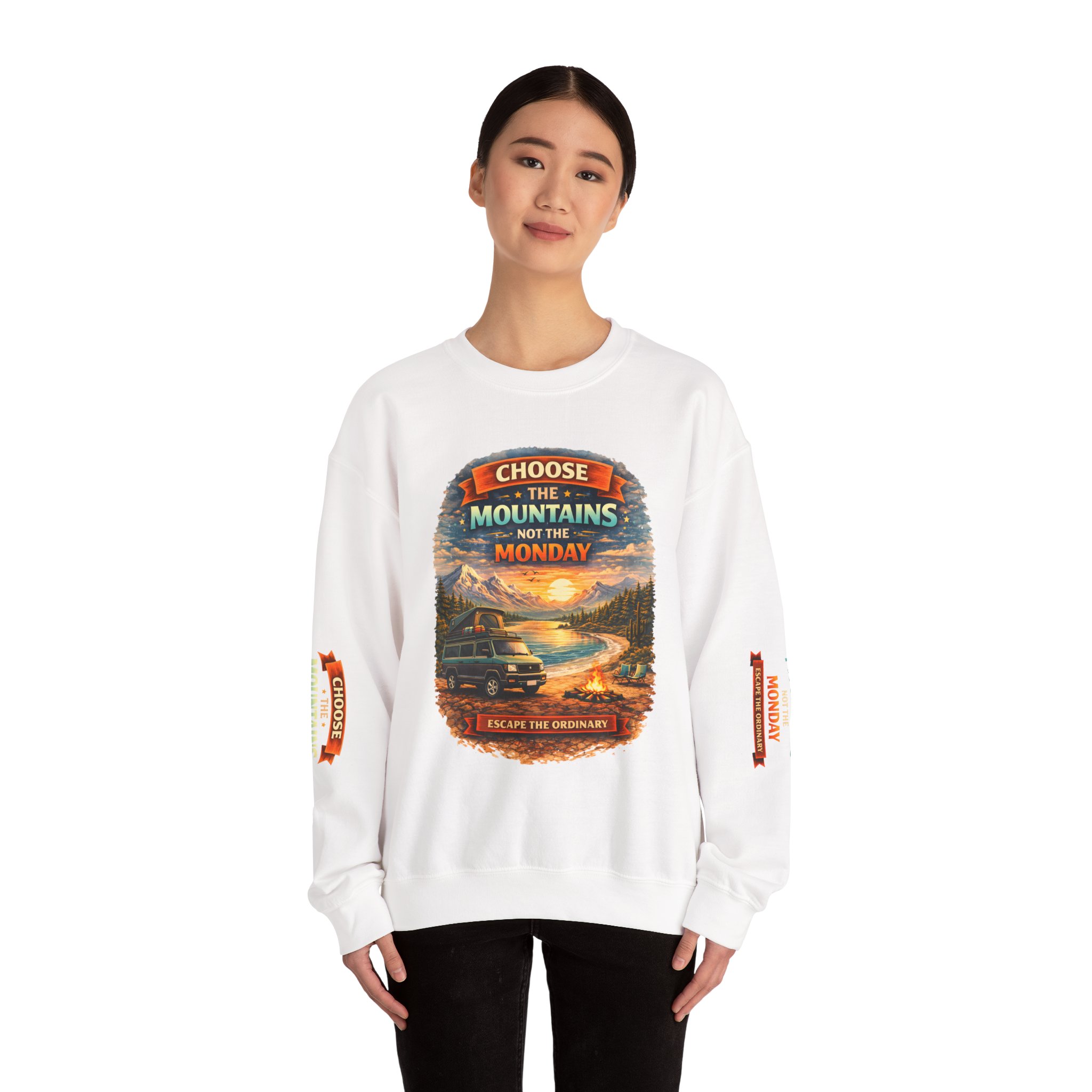 Unisex Heavy Blend™ Crewneck Sweatshirt — "Choose The Mountens" Design Scenic-Line
