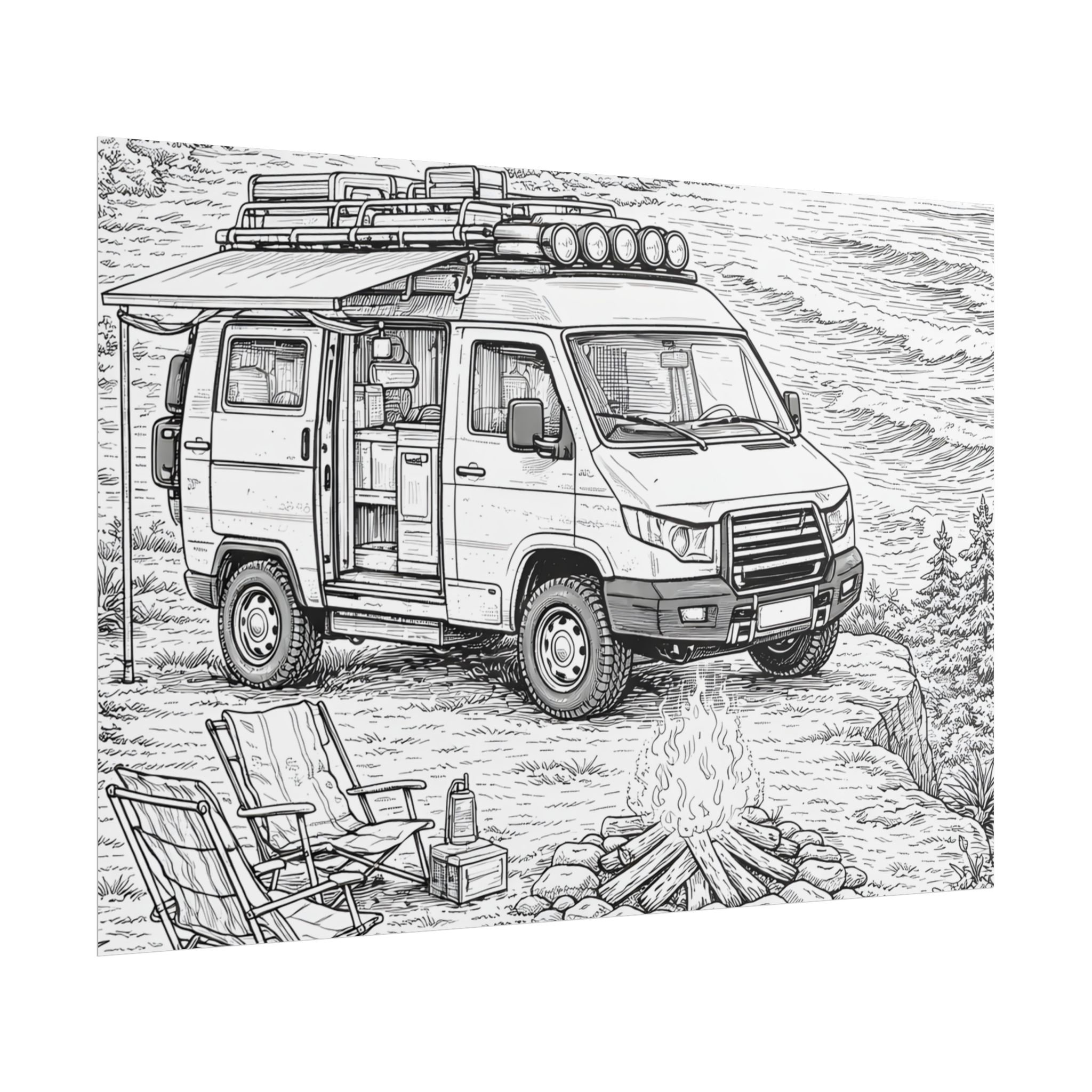 Campervan Poster — Vintage RV Camping Landscape Wall Art