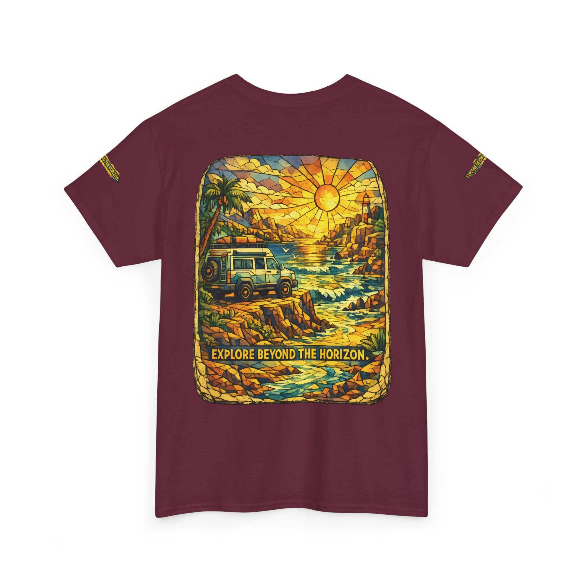 Unisex Heavy Cotton Tee — "Explore Beyond The Horizon" Design Cubic-Line