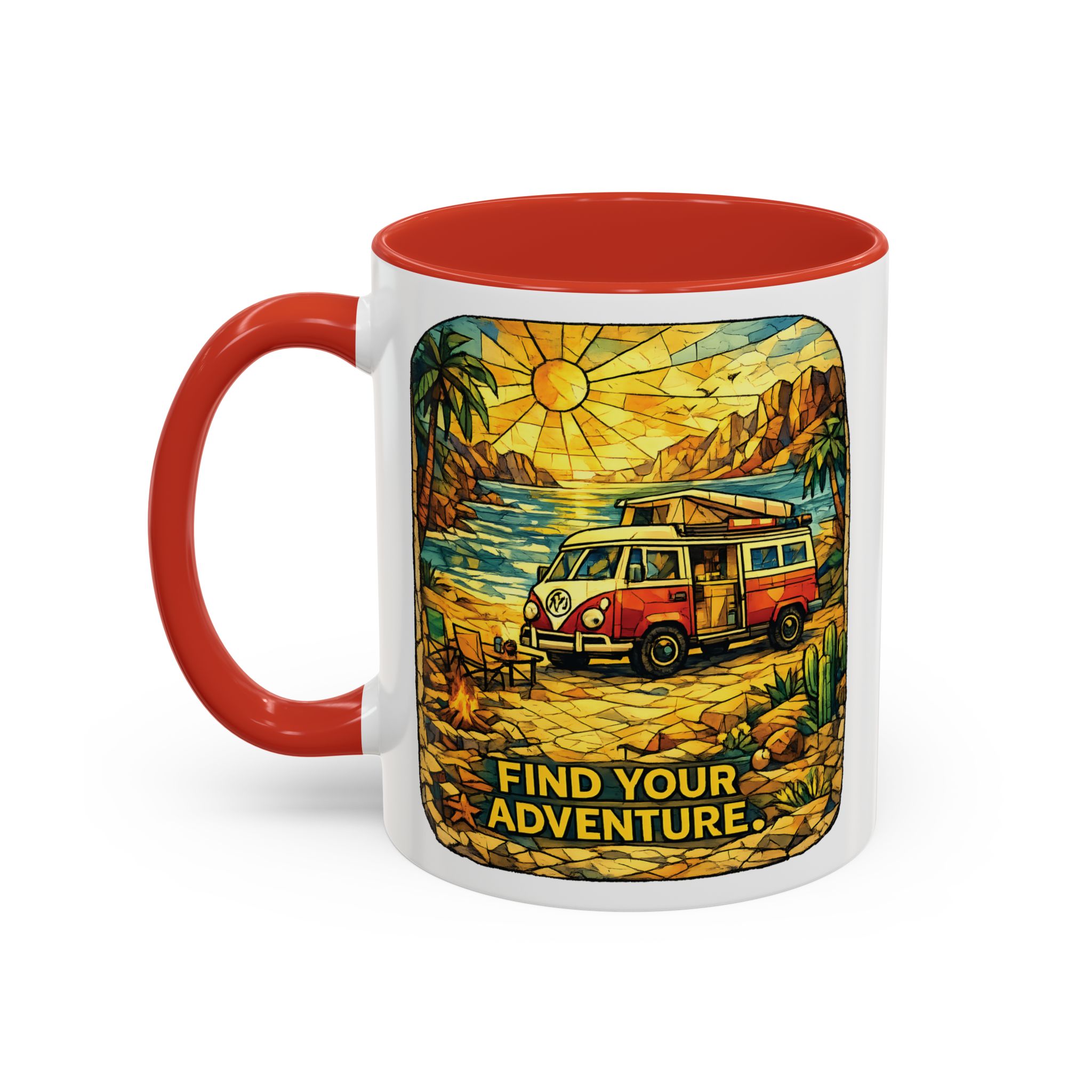 Accent Coffee Mug (11, 15oz) — ""Find Your Adventure"" Design Cubic-Line