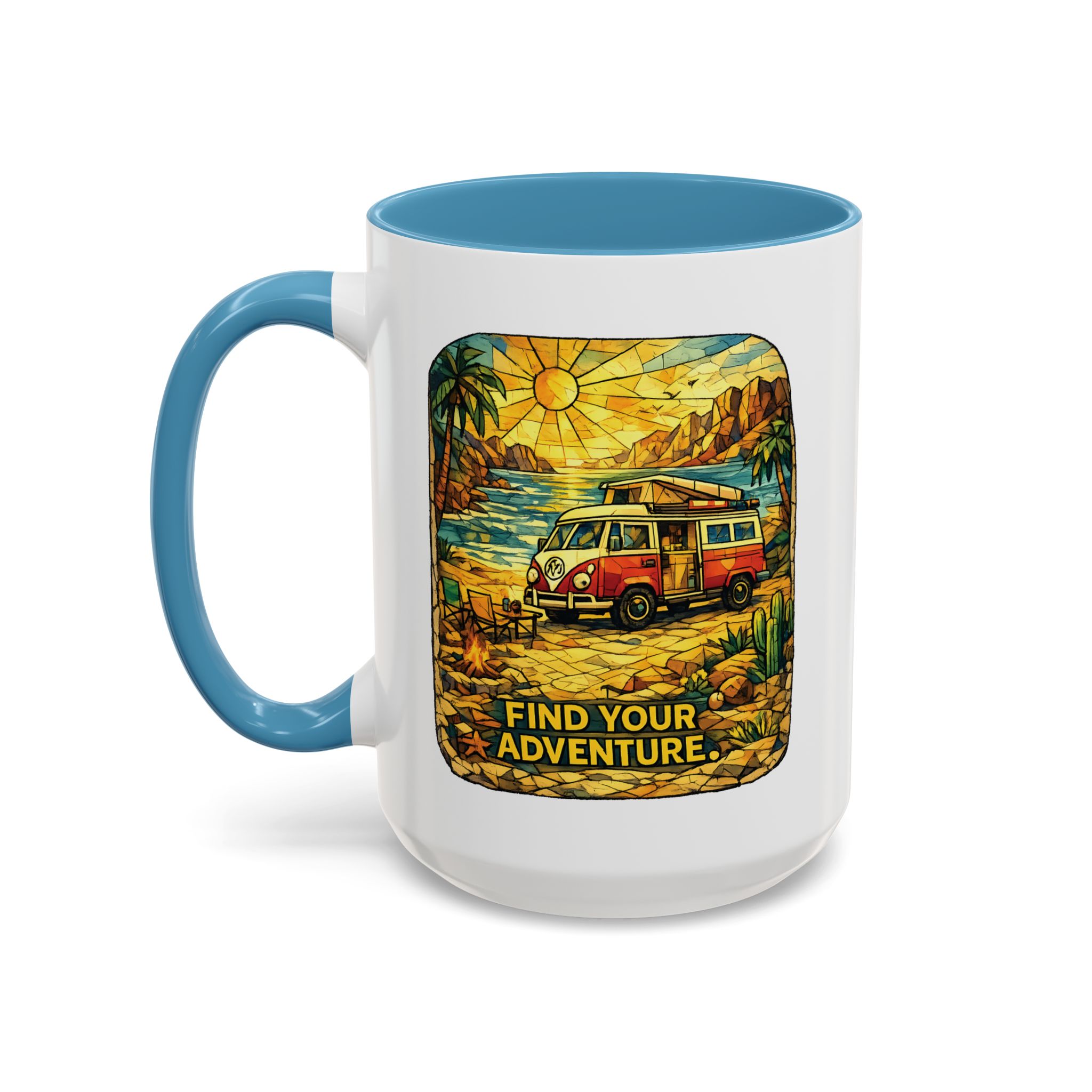 Accent Coffee Mug (11, 15oz) — ""Find Your Adventure"" Design Cubic-Line
