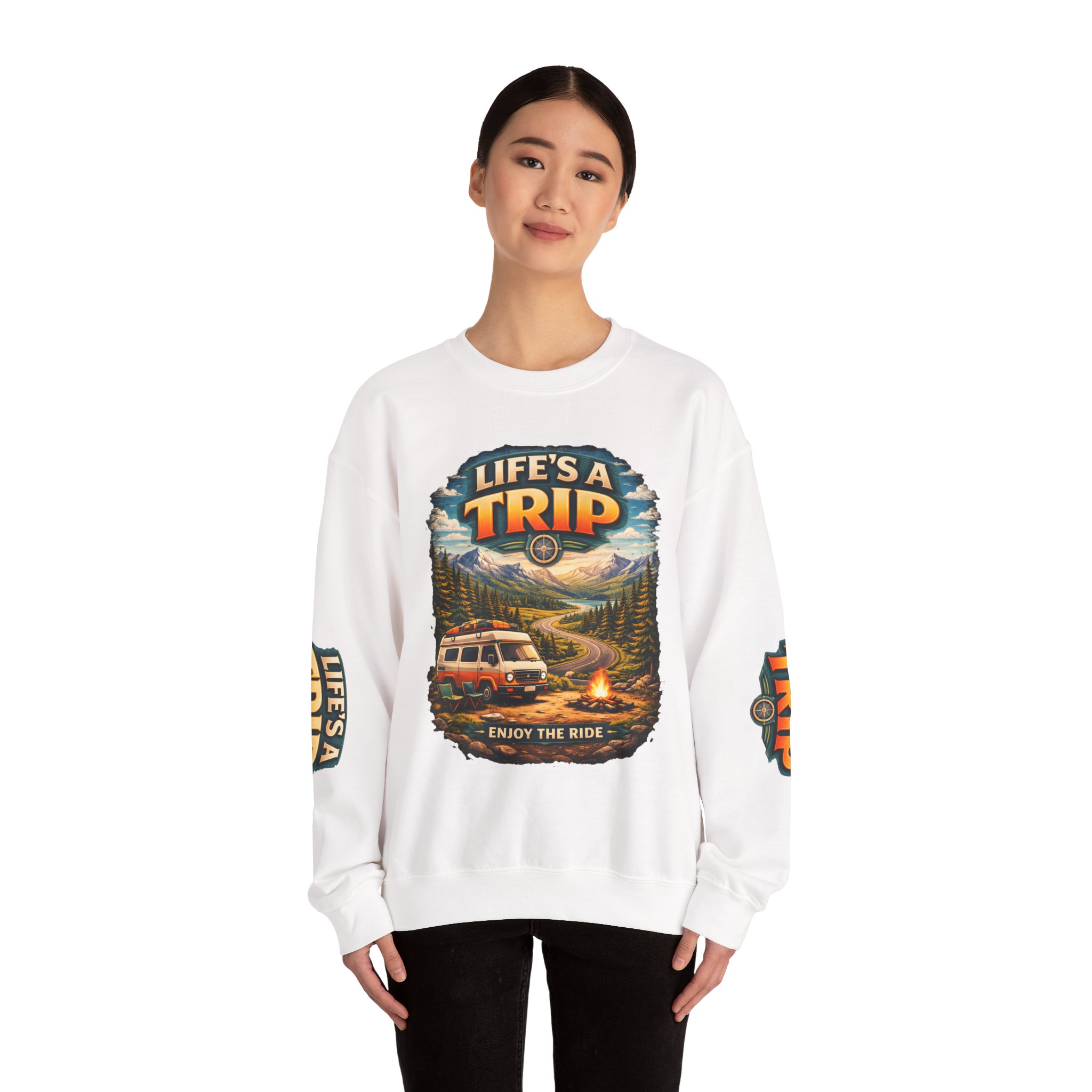 Unisex Heavy Blend™ Crewneck Sweatshirt — "Life s A Trip" Design Scenic-Line