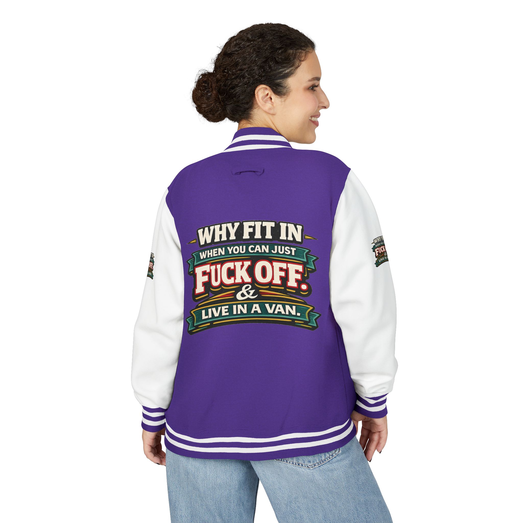 Unisex Heavyweight Letterman Jacket — "Why Fit In" Design F**K-Line