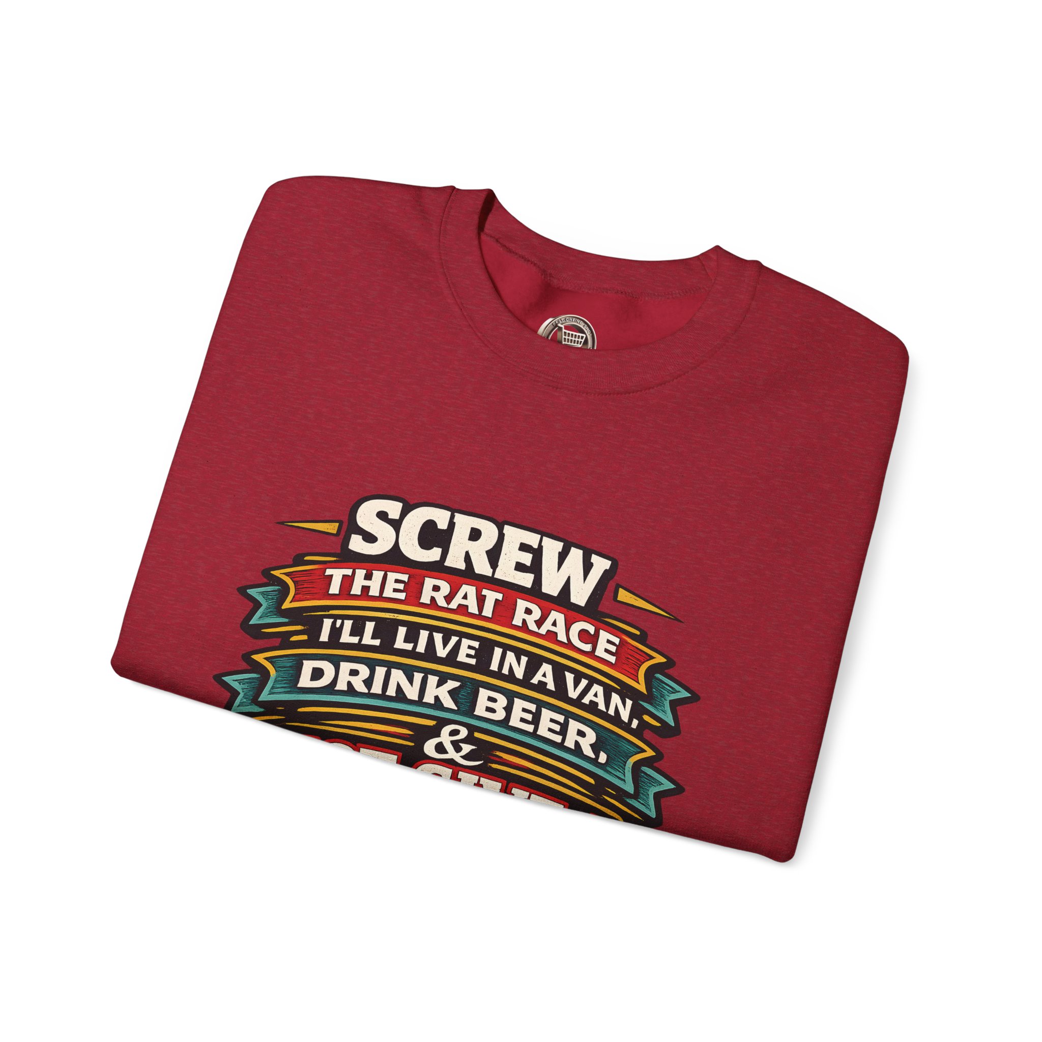 Unisex Heavy Blend™ Crewneck Sweatshirt — "Screw The Rat Race" Design F**K-Line