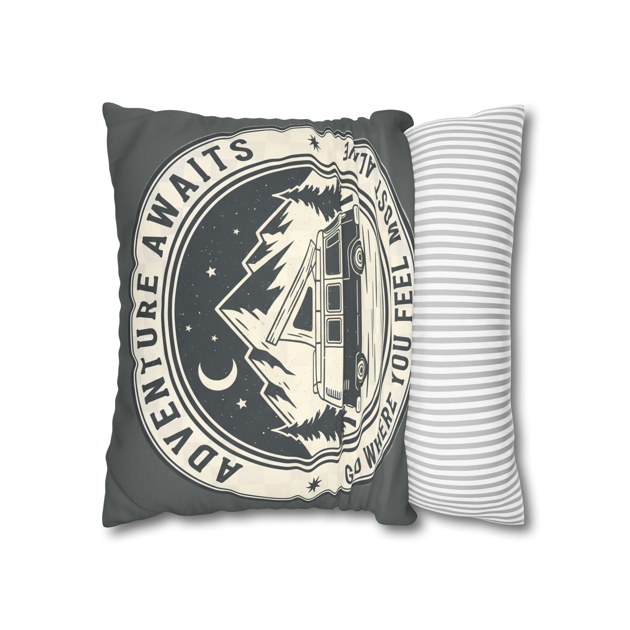 Pillowcase — "Adventure Awaits-Go Where You Feel Most Alive" Faux Suede Travel Throw Pillow Cover