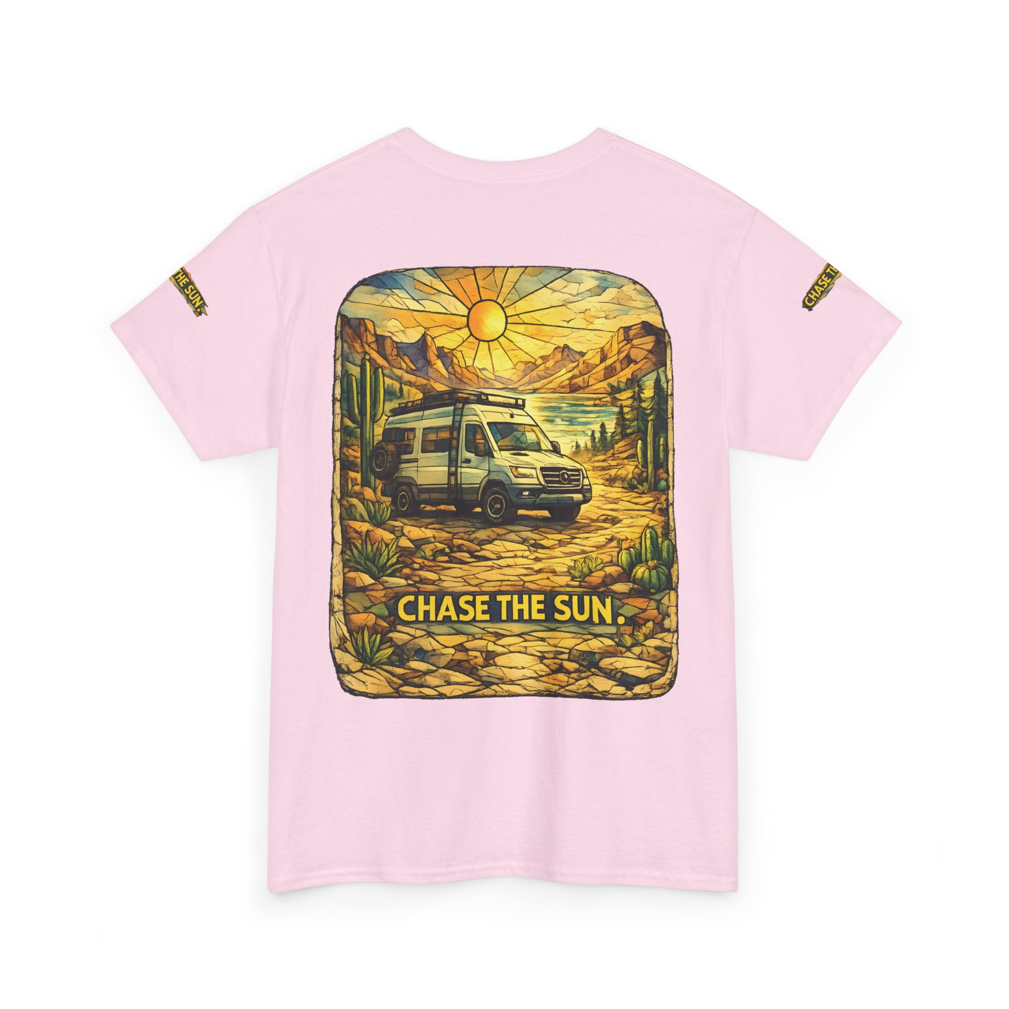 Unisex Heavy Cotton Tee — "Chase The Sun" Design Cubic-Line