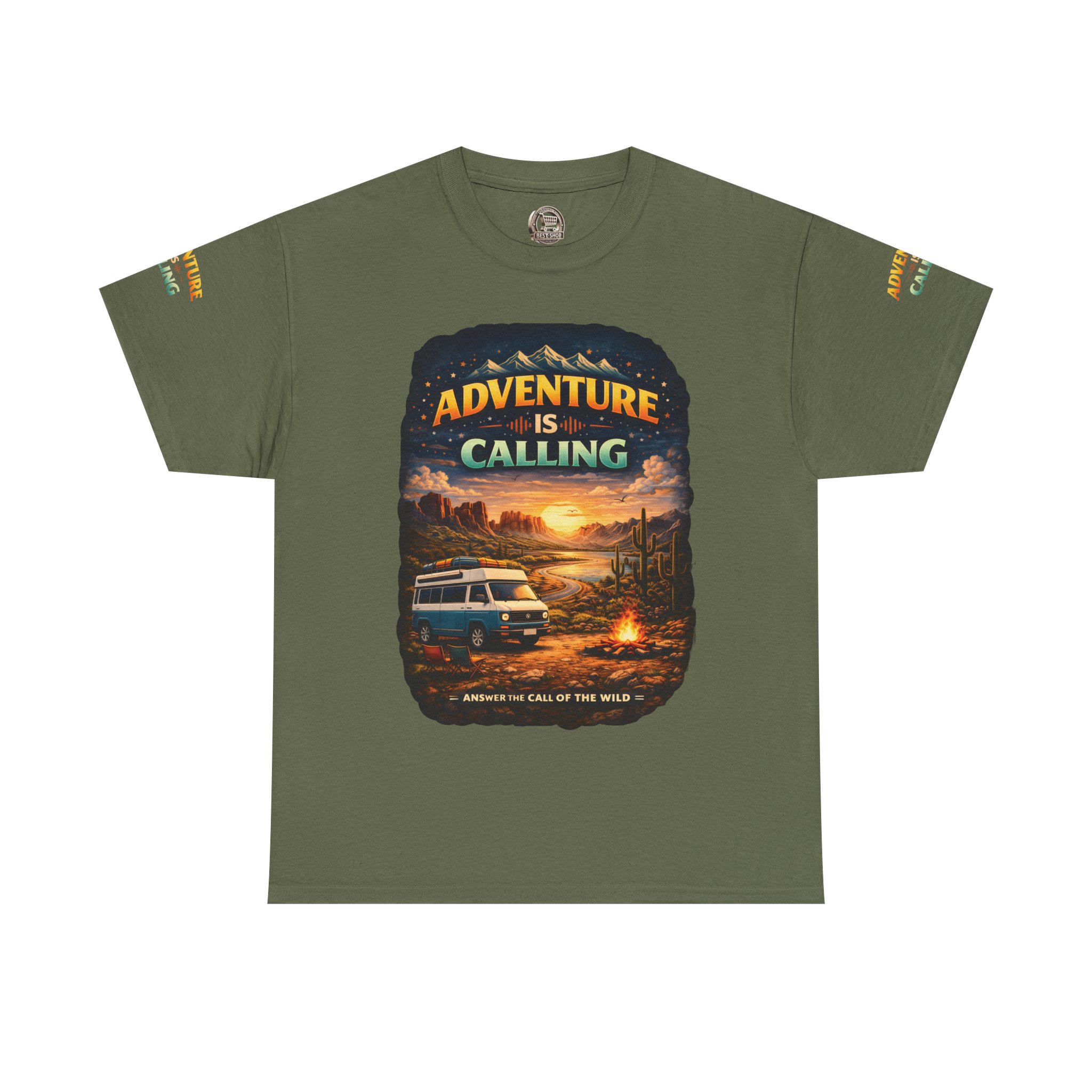 Unisex Heavy Cotton Tee — "Adventure Is Calling" Design Scenic-Line