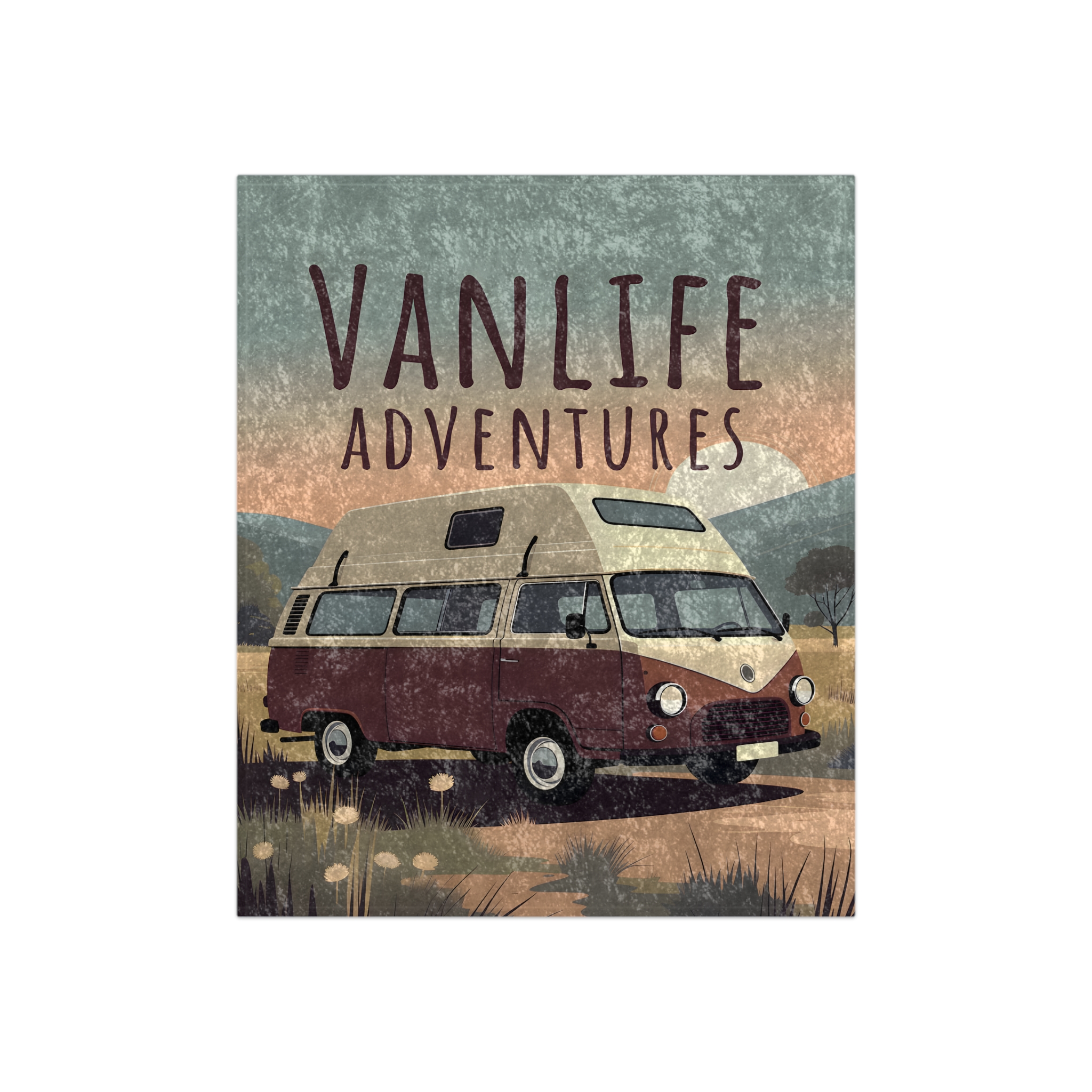Crushed Velvet Blanket – "Vanlife Adventures" Retro Camper Van Cozy Throw