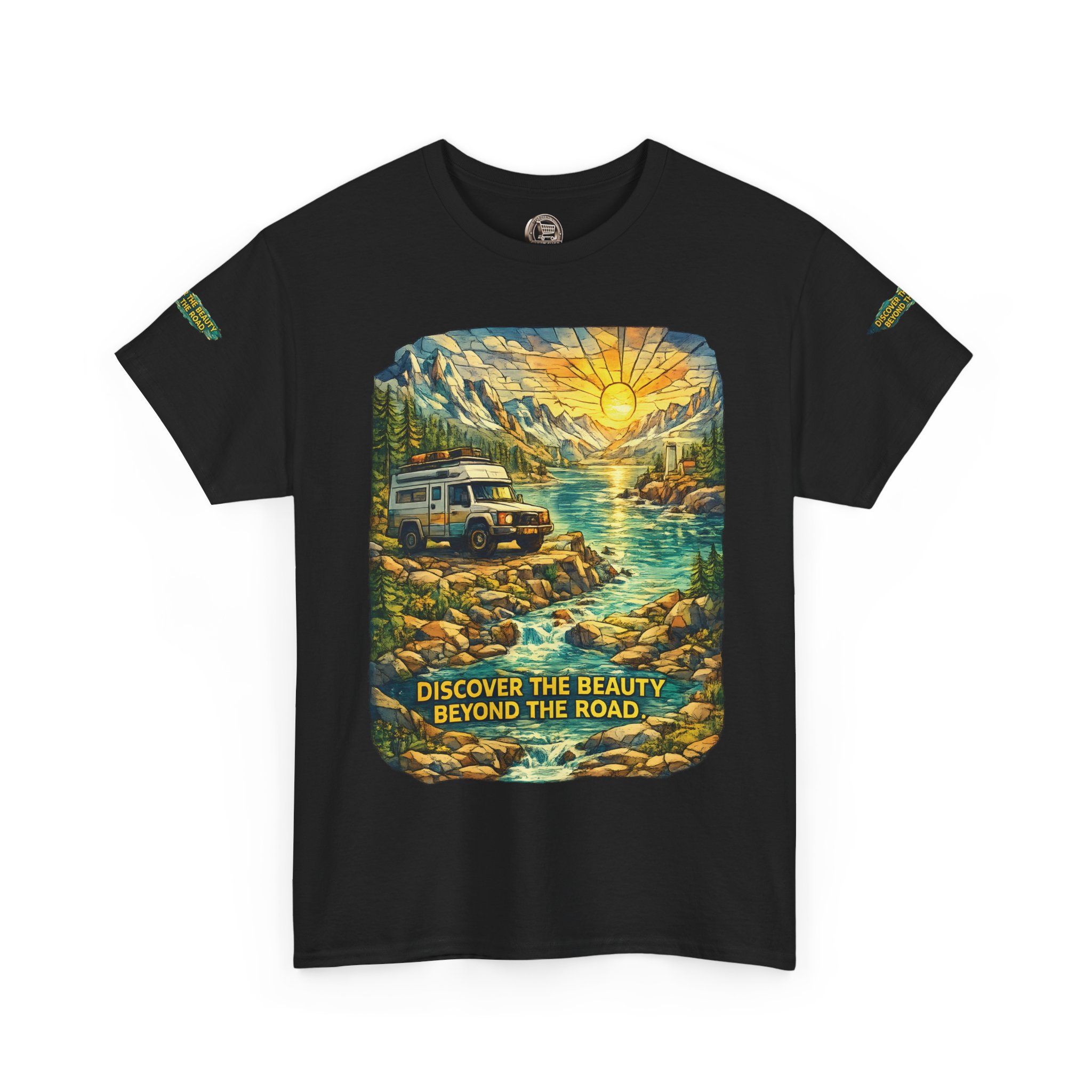Unisex Heavy Cotton Tee — "Discover The Bieuty Beyond The Road" Design Cubic-Line