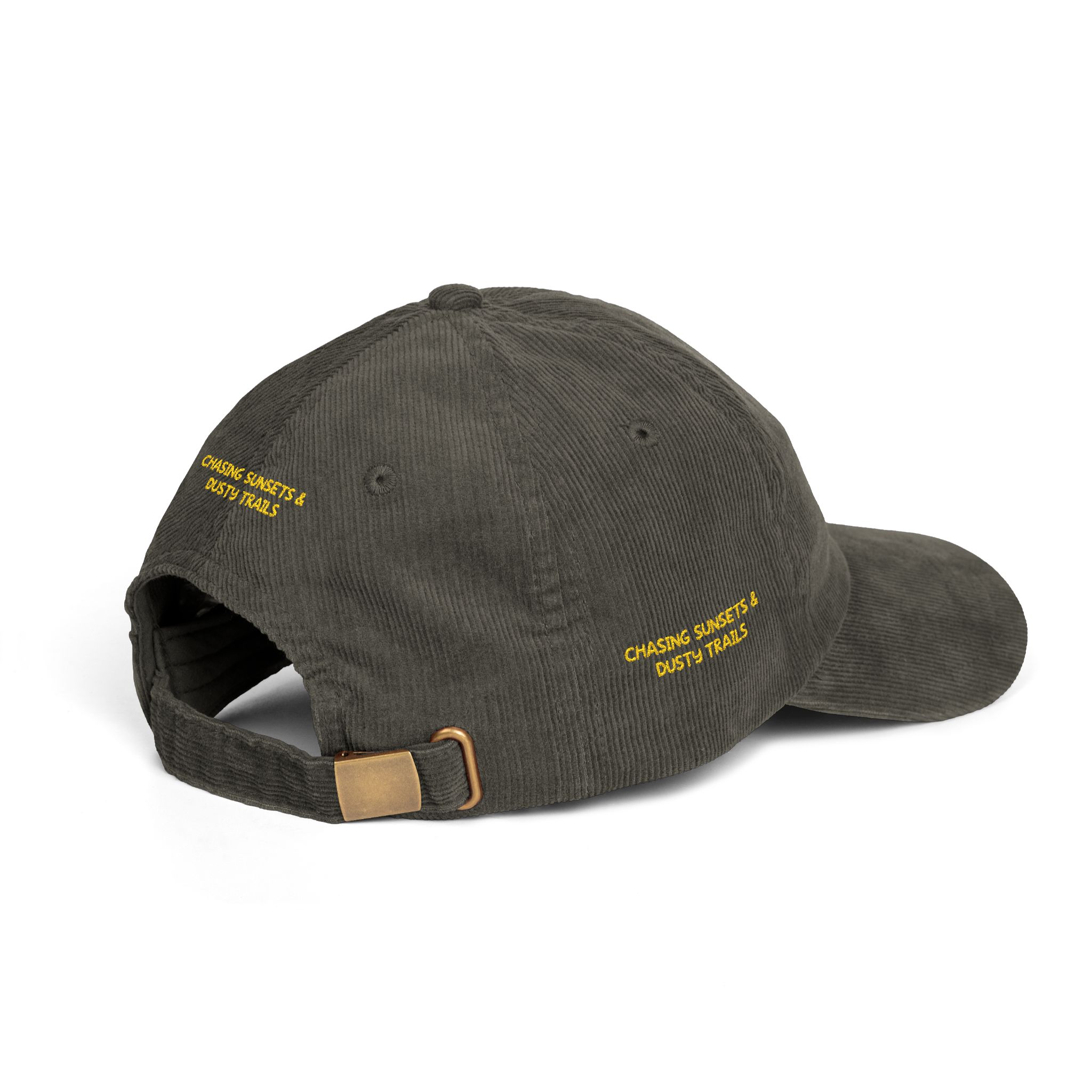 Vintage Corduroy Cap (Embroidery) — "Chasing Sunsets & Dusty Trails" Embroidered Hat