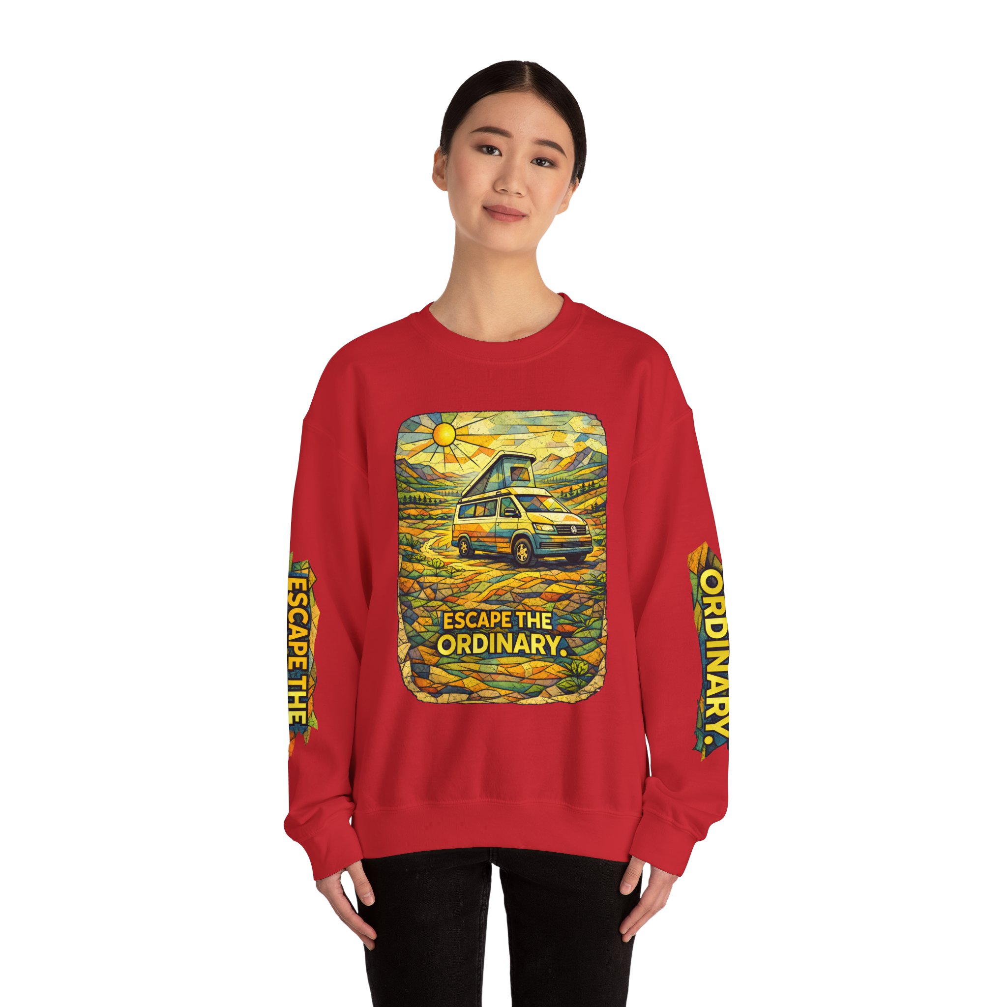 Unisex Heavy Blend™ Crewneck Sweatshirt — "Escape The Ordinary" Design Cubic-Line