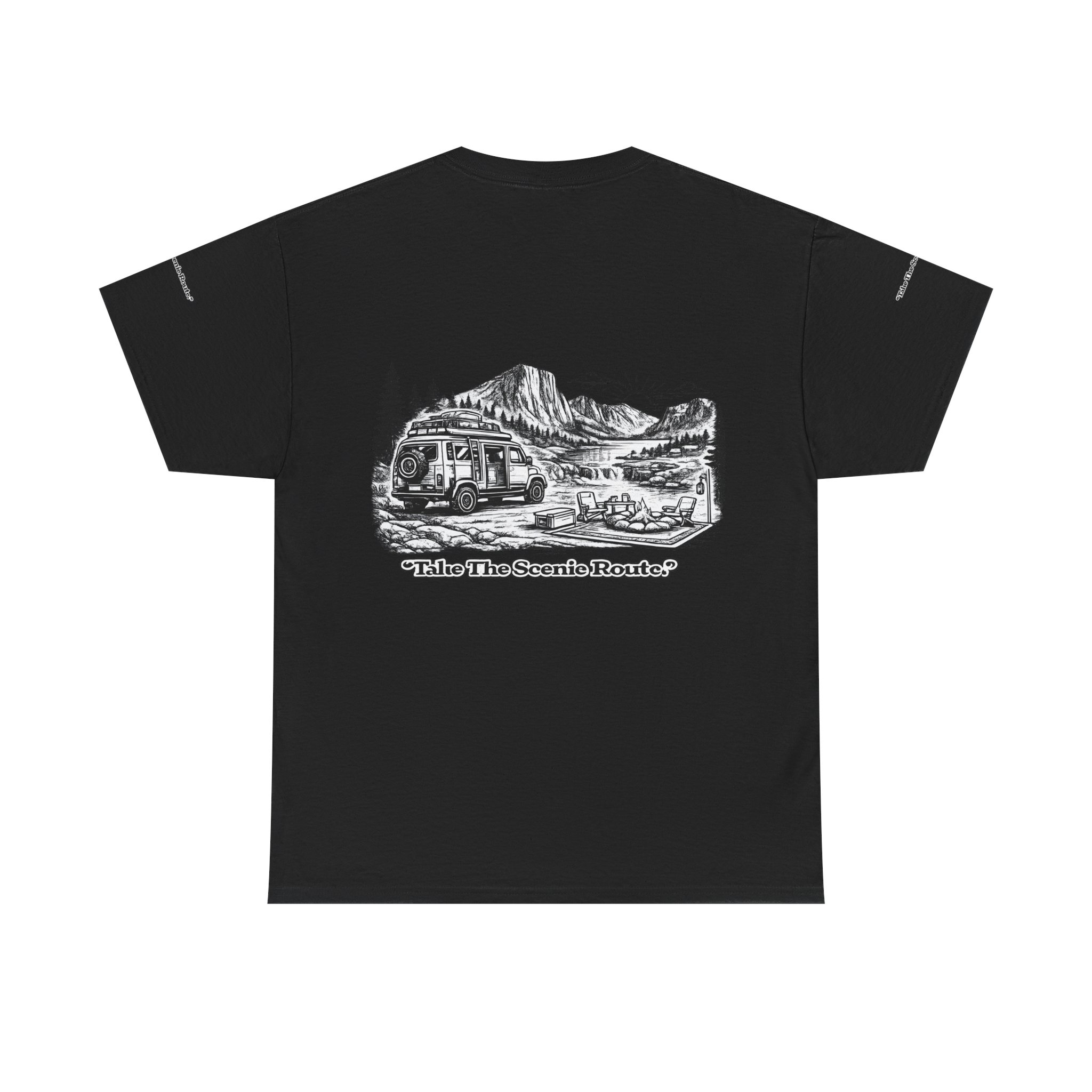 Unisex Heavy Cotton Tee — "Take The Scenic Route" Design Minimal-Line