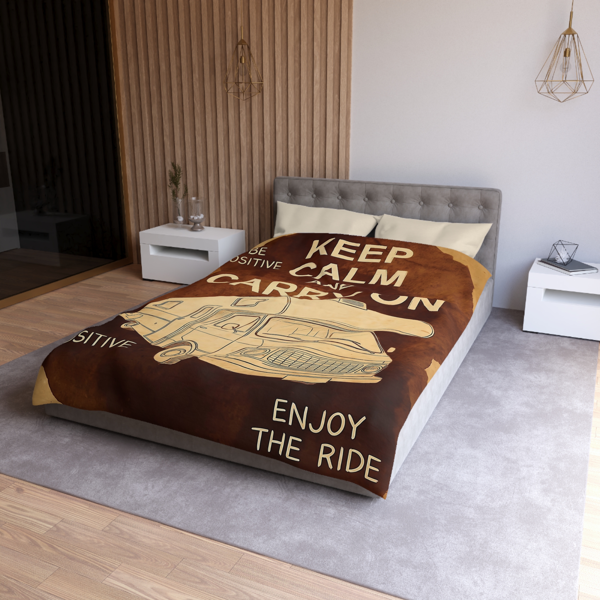 Duvet Cover - "Keep Calm and Carry On" RV Camper Retro Travel Microfiber Duvet