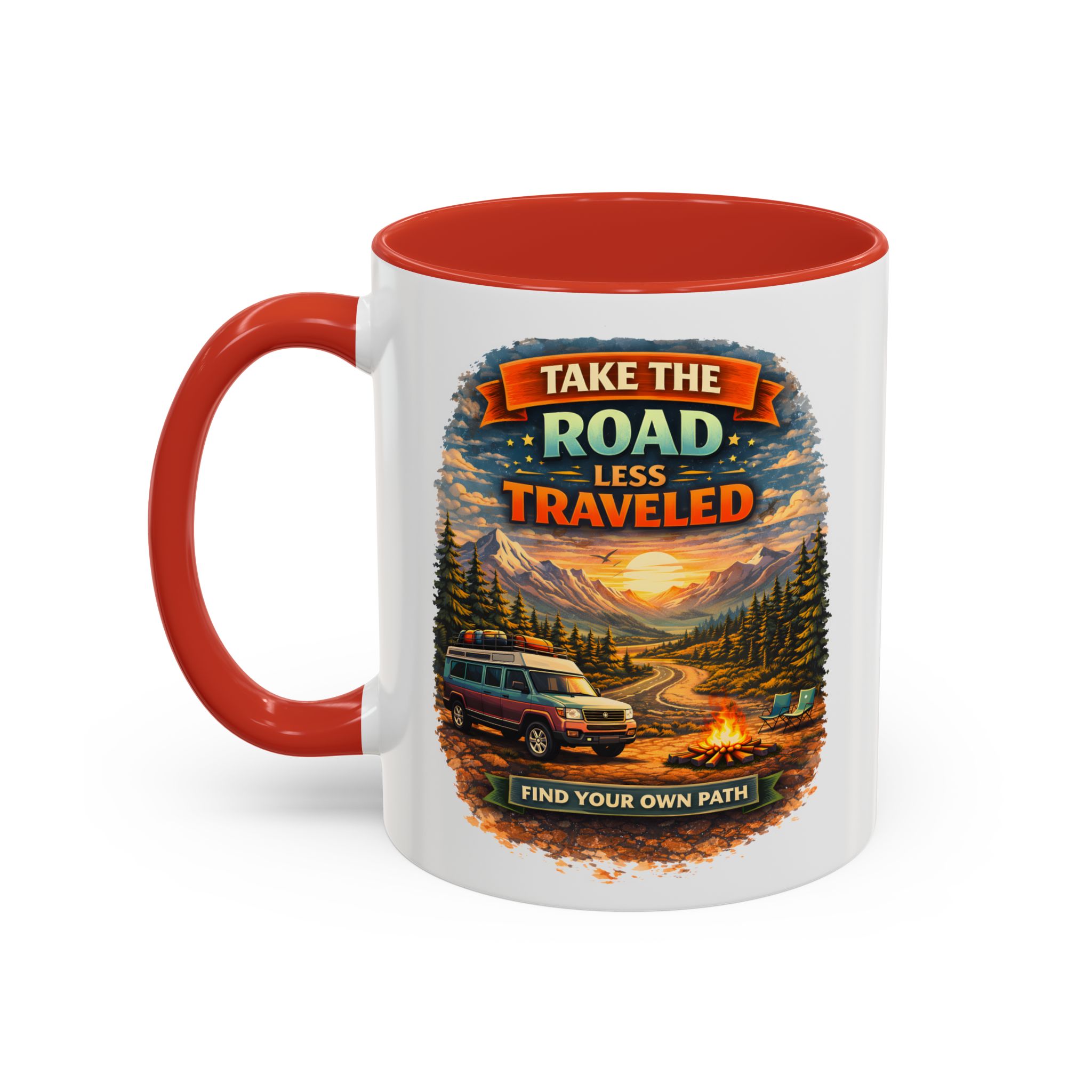 1519522971898019868_2048.jpeg Accent Coffee Mug (11, 15oz) — "Take The Road Less Traveled" Design Scenic-Line