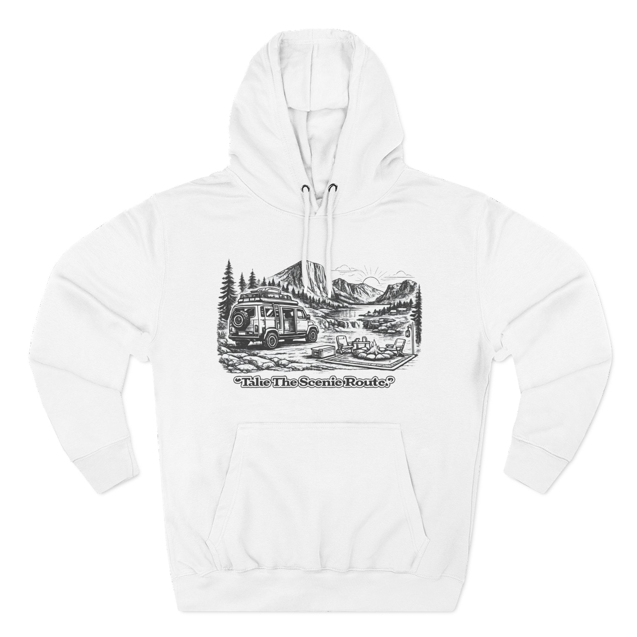 Three-Panel Fleece Hoodie - "Take The Scenic Route" Design Minimal-Line