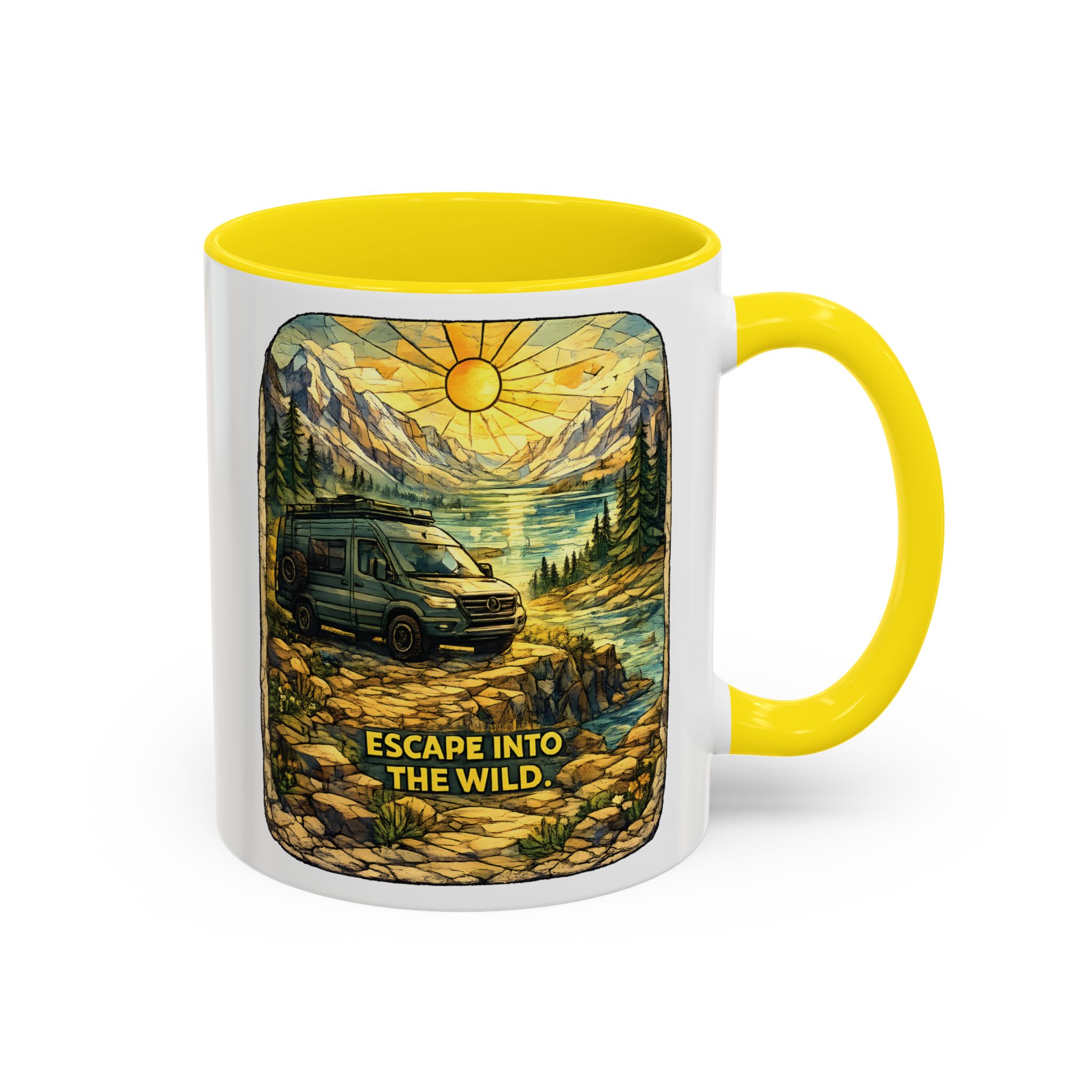 Accent Coffee Mug (11, 15oz) — "Escape Into The Wild" Design Cubic-Line