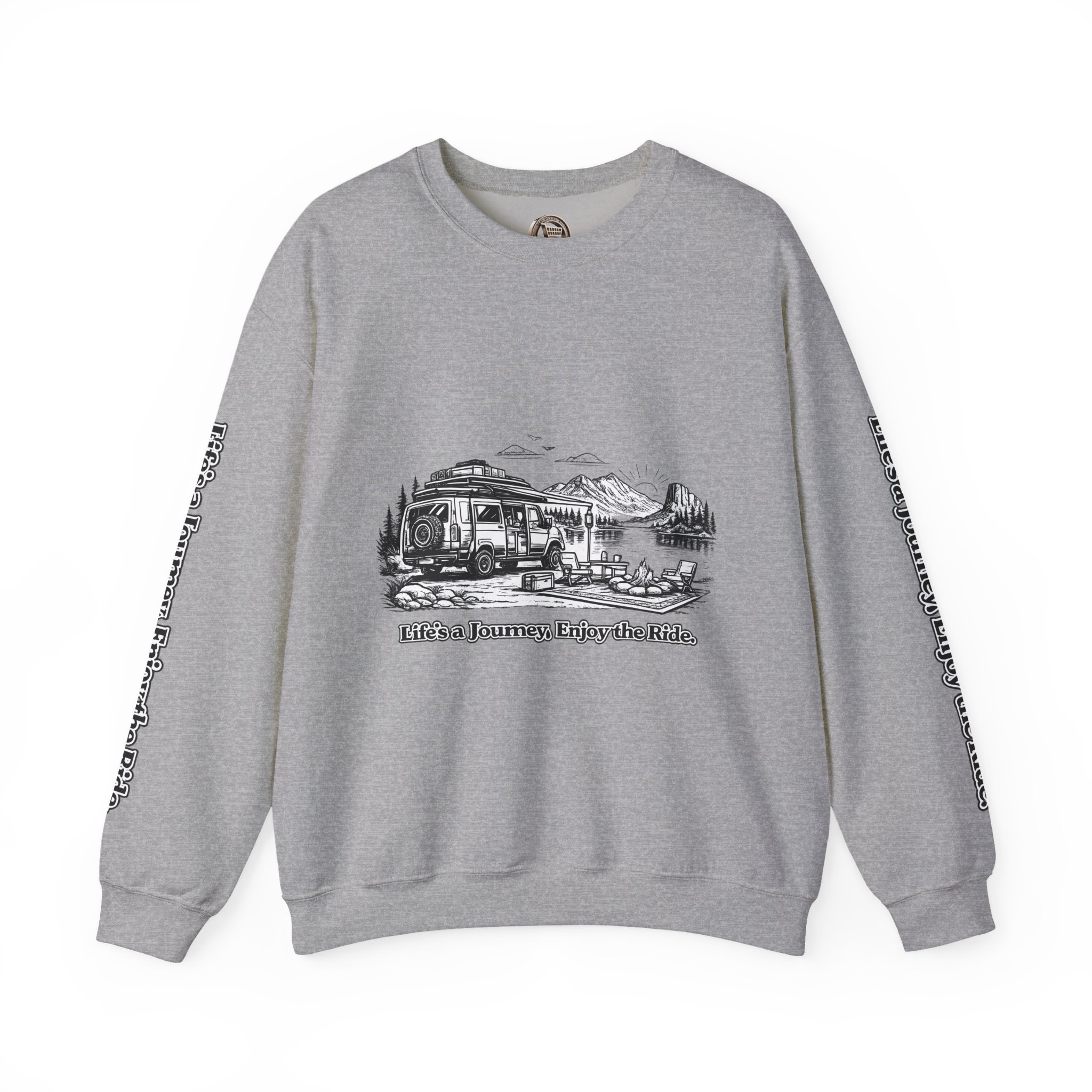 Unisex Heavy Blend™ Crewneck Sweatshirt — "Lifes A Journey,Enjoy The Ride" Design Minimal-Line