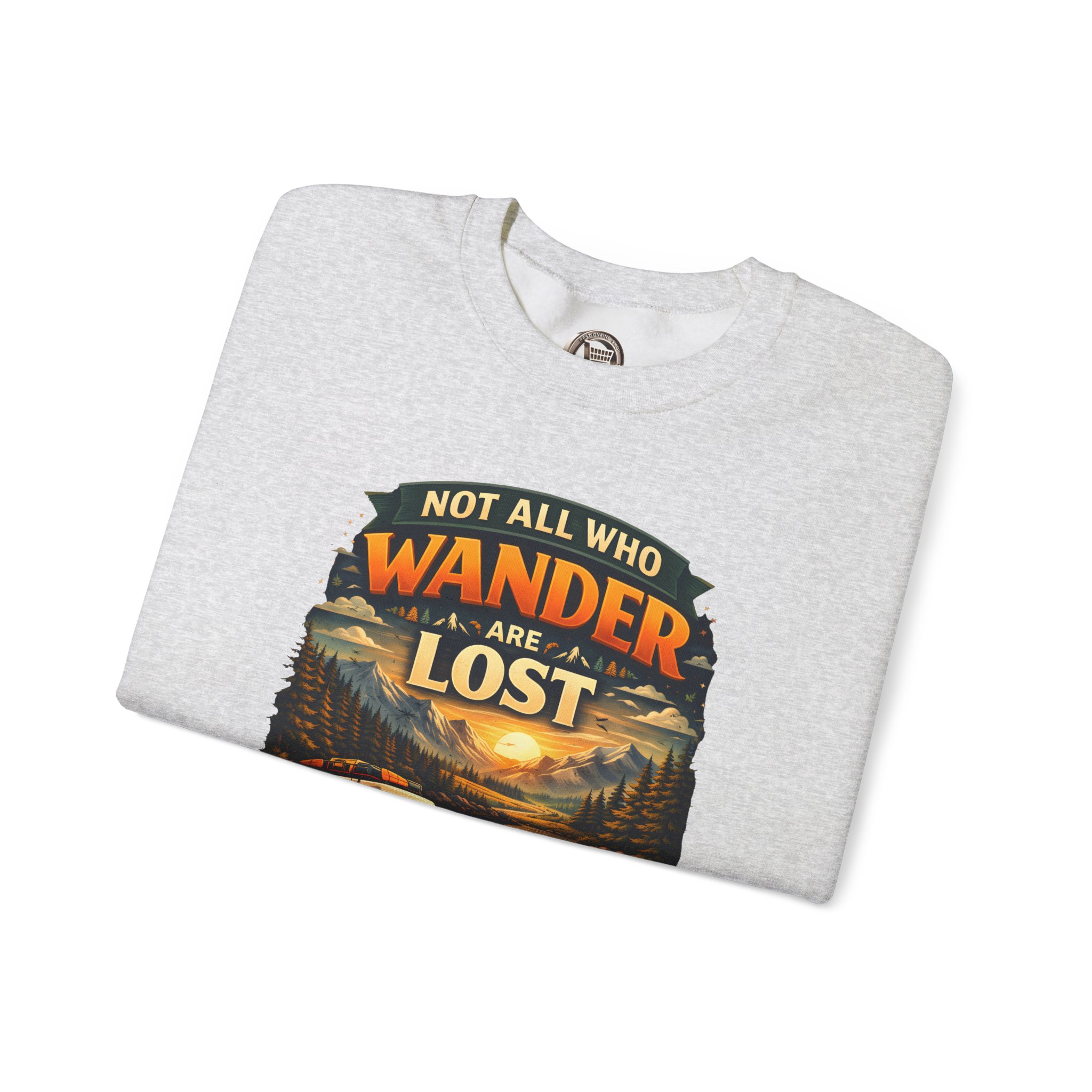Unisex Heavy Blend™ Crewneck Sweatshirt — "Not All Who Wander Are Lost" Design Scenic-Line